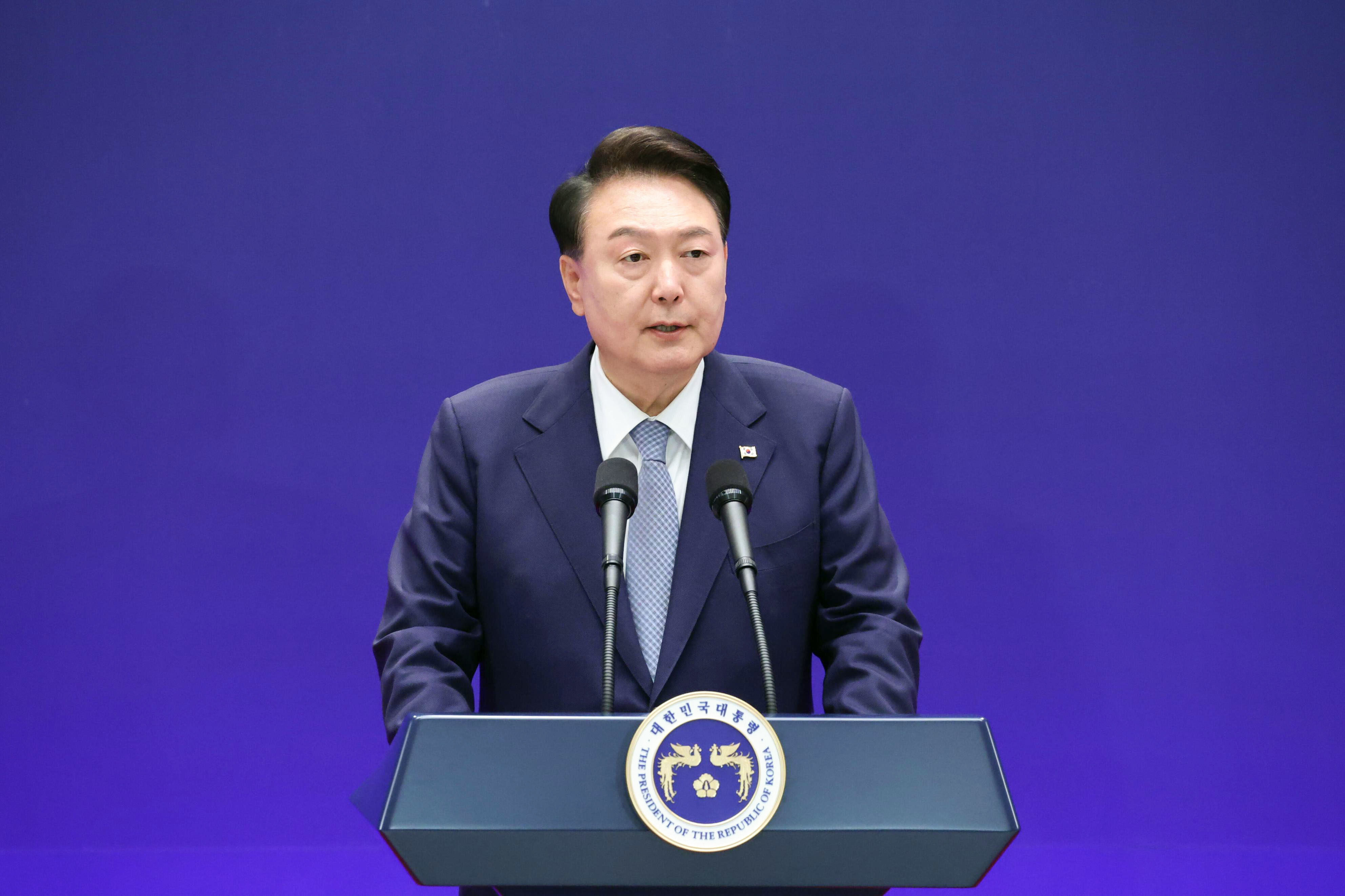 South Korean President Yoon Suk-yeol is facing allegations he was involved in covering up the death of a marine last year. Photo: Kyodo