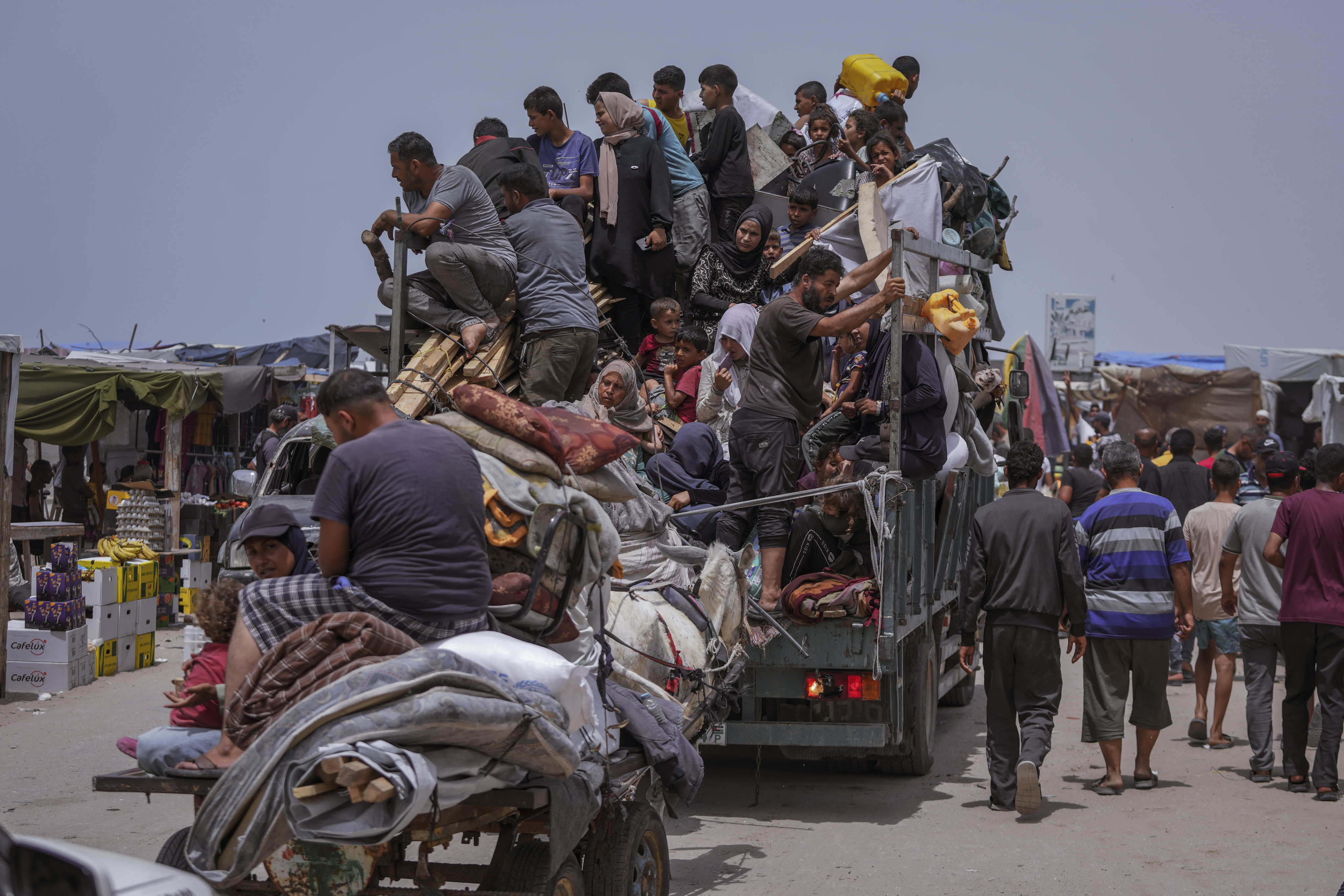 Palestinians flee the southern Gaza city of Rafah during an Israeli ground and air offensive on Tuesday. Photo: AP
