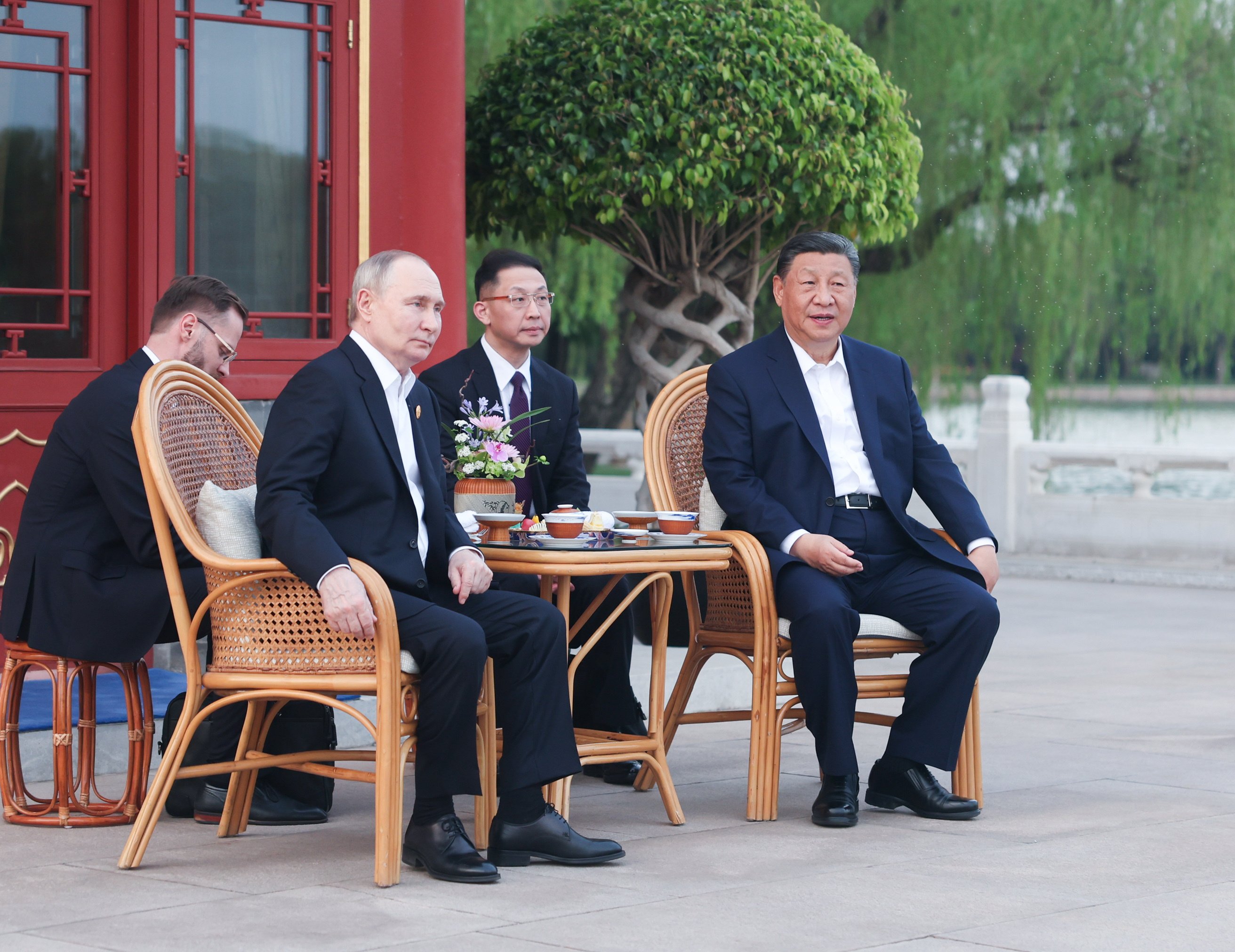 Chinese President Xi Jinping holds a meeting with Russian President Vladimir Putin at Zhongnanhai in Beijing on May 16. Photo: EPA-EFE/Xinhua 