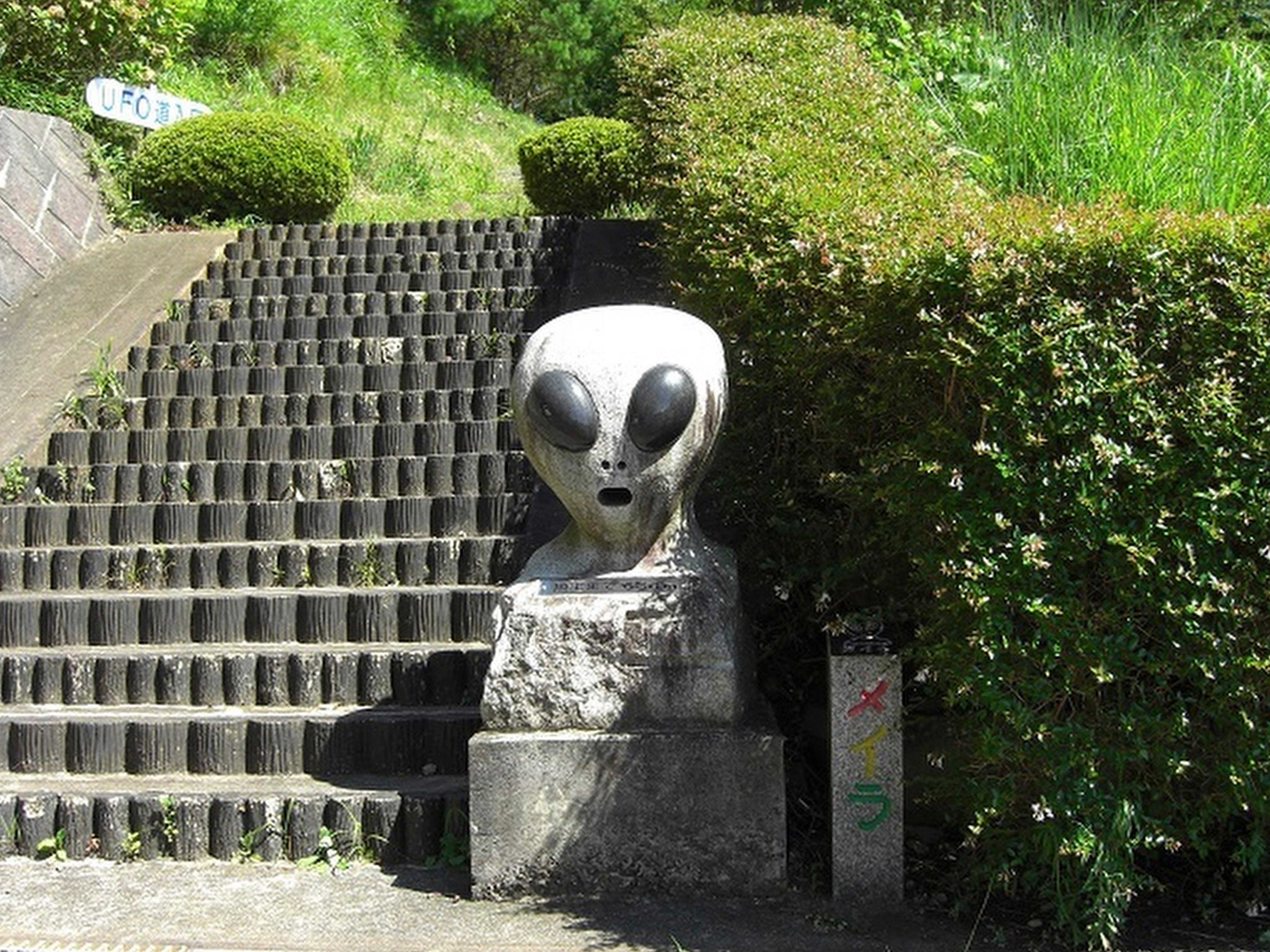 A statue resembling an alien in Iinomachi district in Fukushima. Japan has a reputation of being a hotbed of UFO sightings. Photo: X/info_ufo