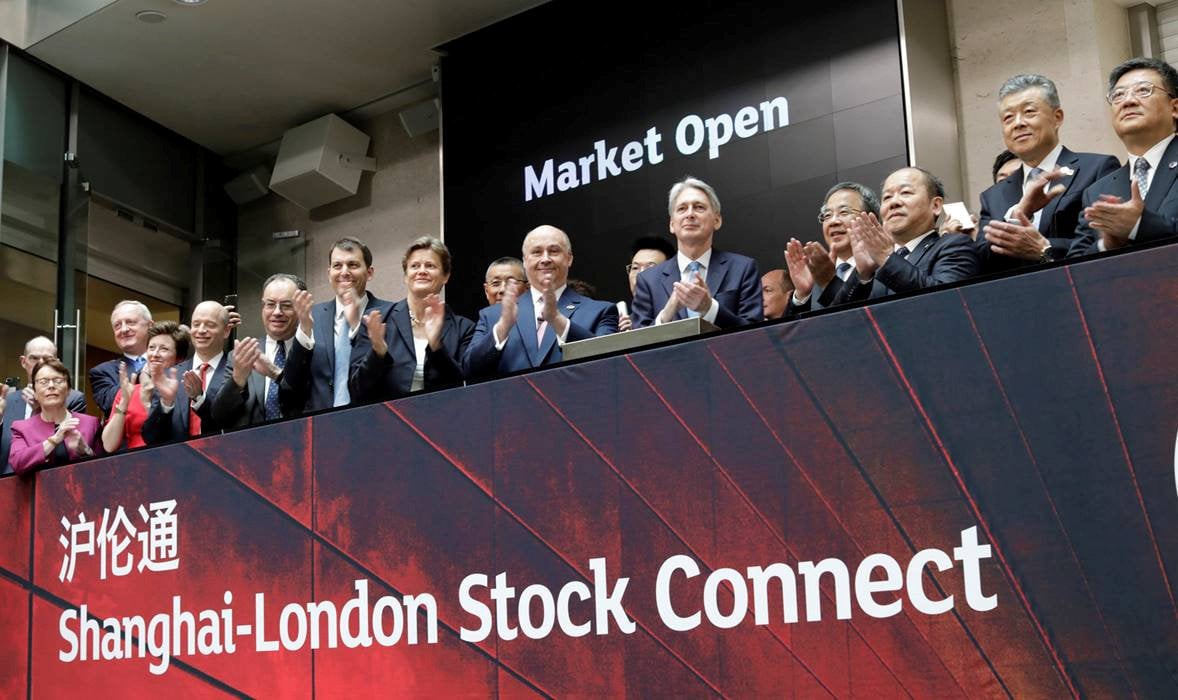 A ceremony for the launch of the London-Shanghai stock connect is held at the London Stock Exchange on June 17, 2019.  Photo: Reuters