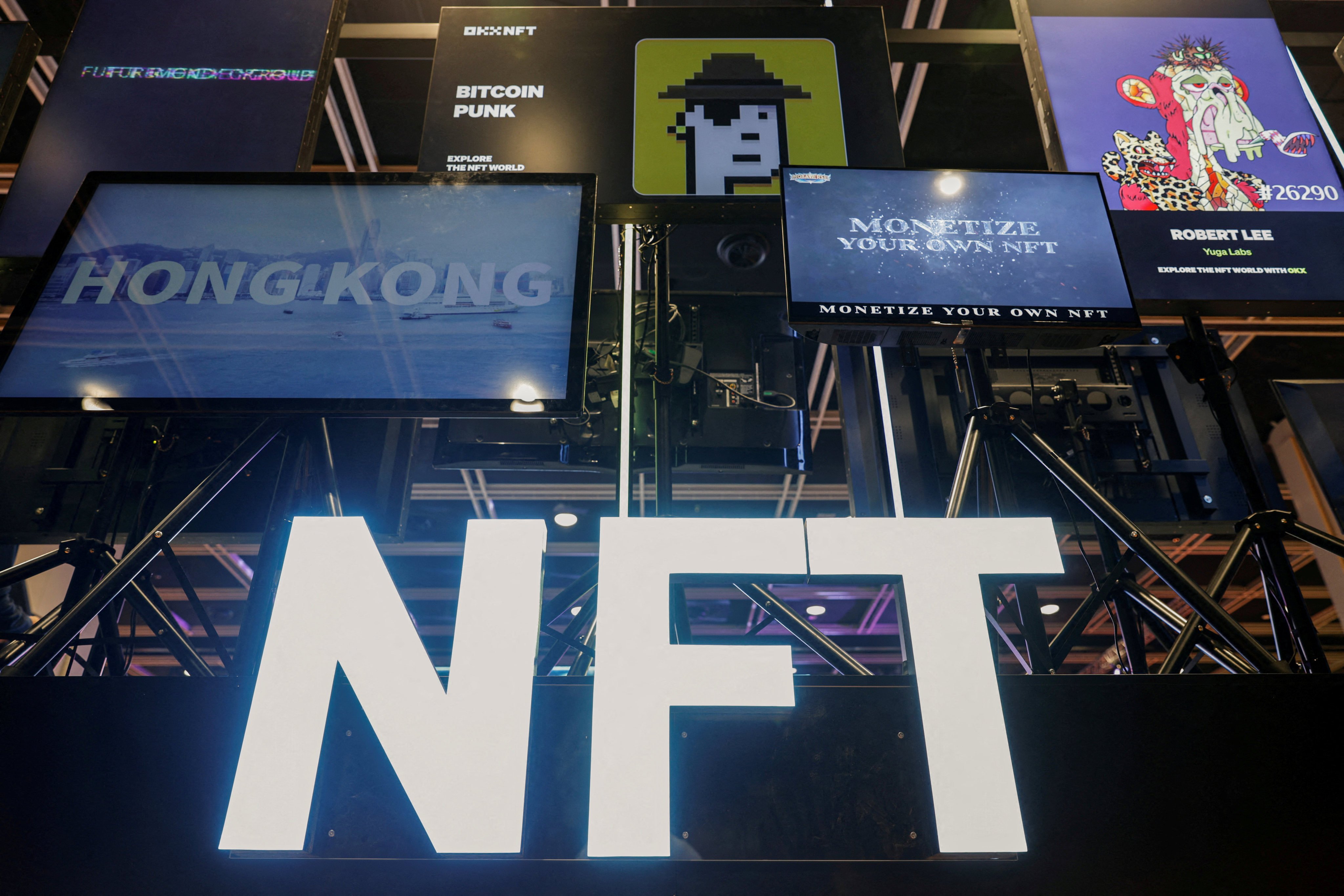 Signage for “NFT” seen at the Hong Kong Web3 Festival last year. Photo: Reuters