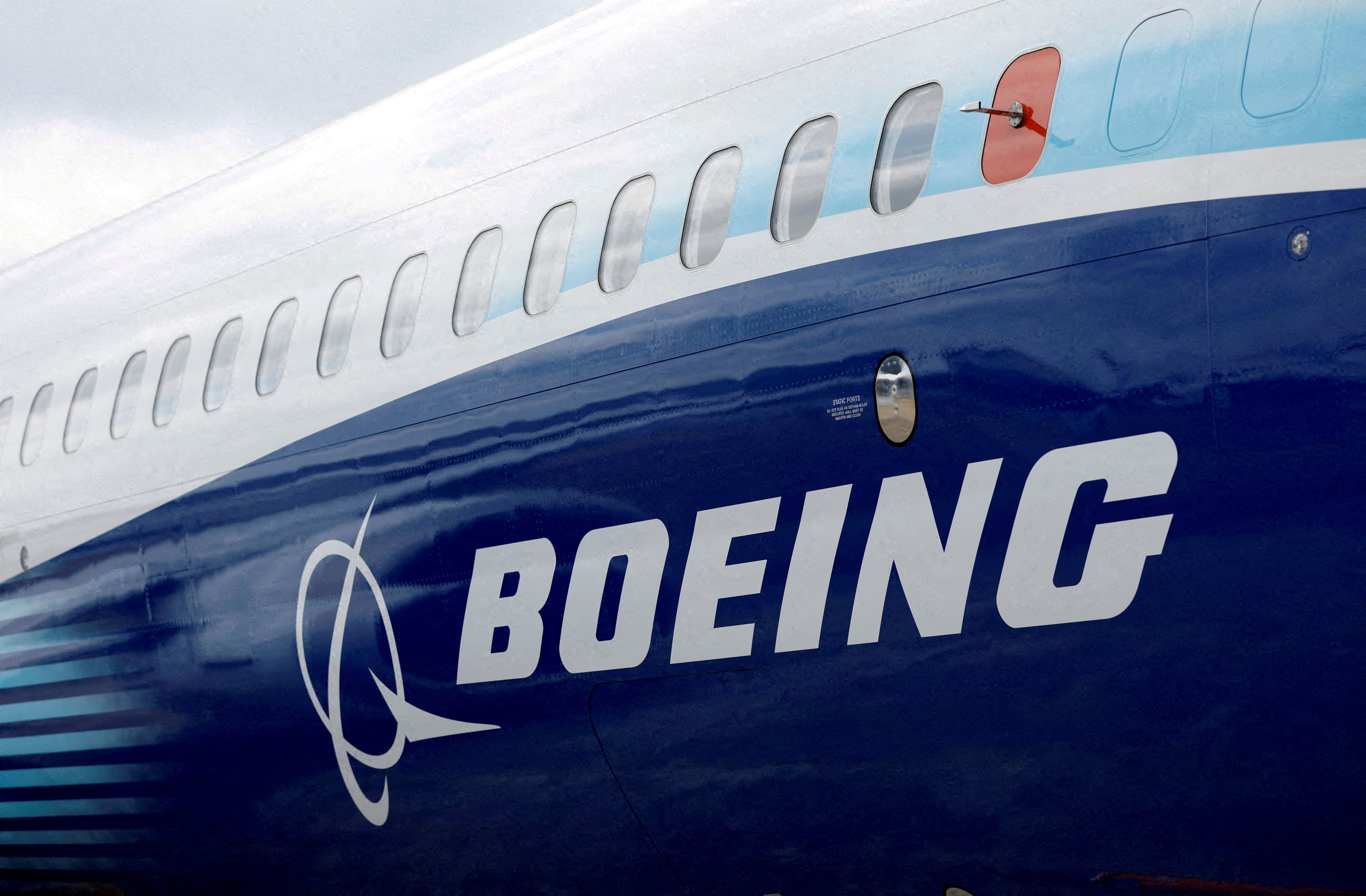 The Boeing logo is seen on the side of a 737 Max at the Farnborough International Airshow in Britain in July 2022. Photo: Reuters