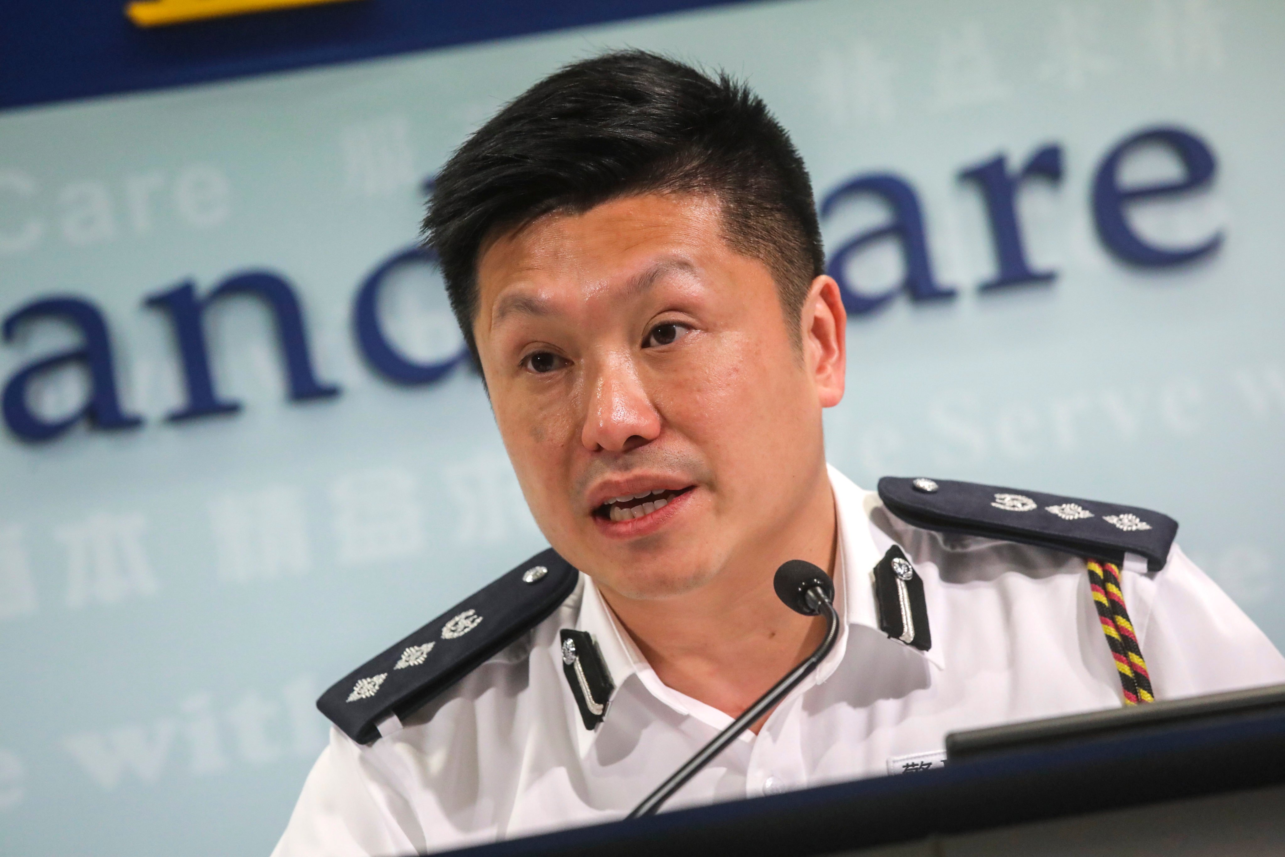John Tse, then a police chief superintendent, front and centre a press conference during the 2019 social unrest. Photo: K. Y. Cheng