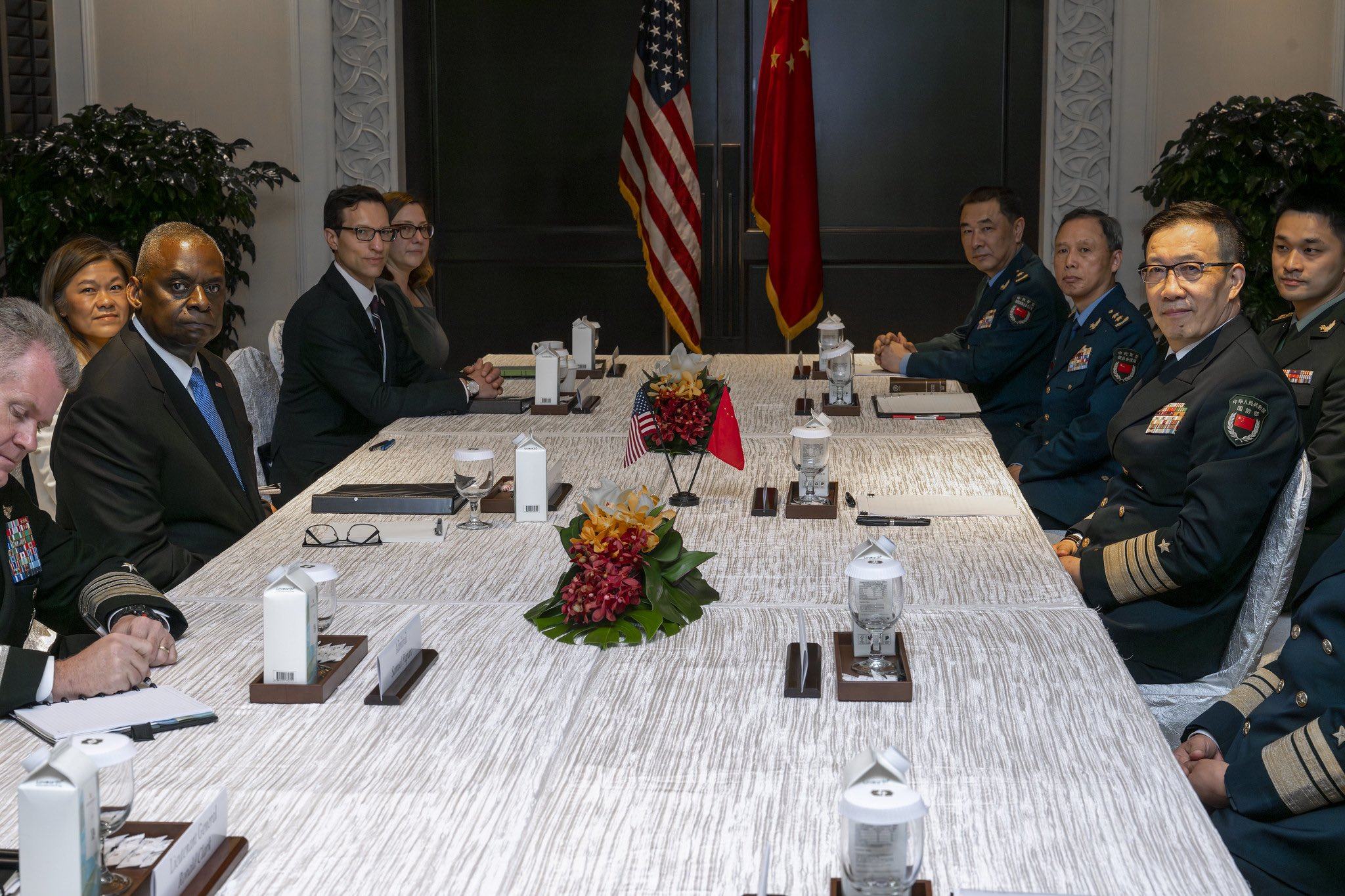On Friday, US Secretary of Defence Lloyd Austin met China’s Defence Minister Dong Jun Dong in Singapore to discuss regional and global security issues and military relations between the two countries.  Photo: X/SecDef