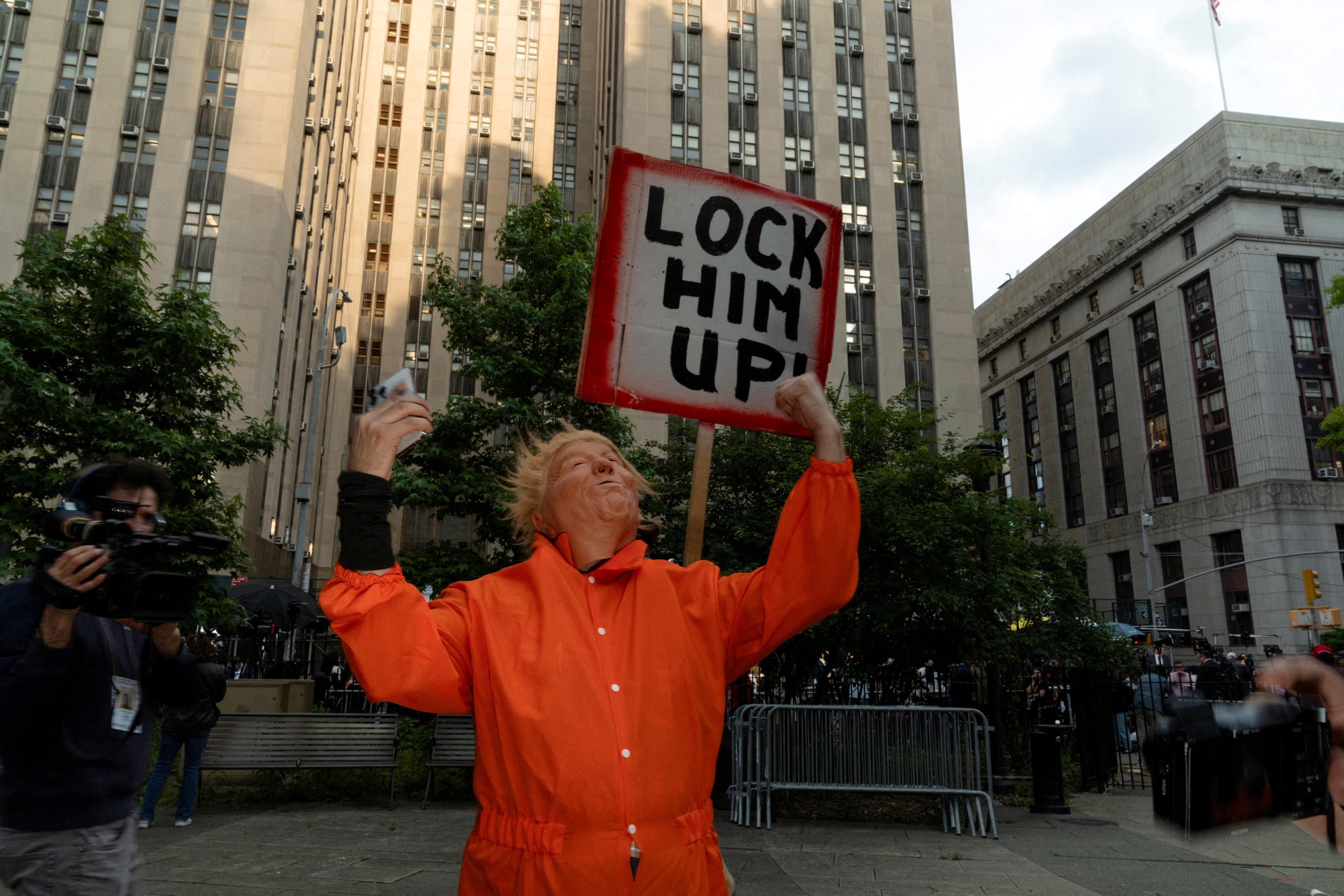A person impersonating Donald Trump outside the Manhattan criminal court. Photo: Reuters