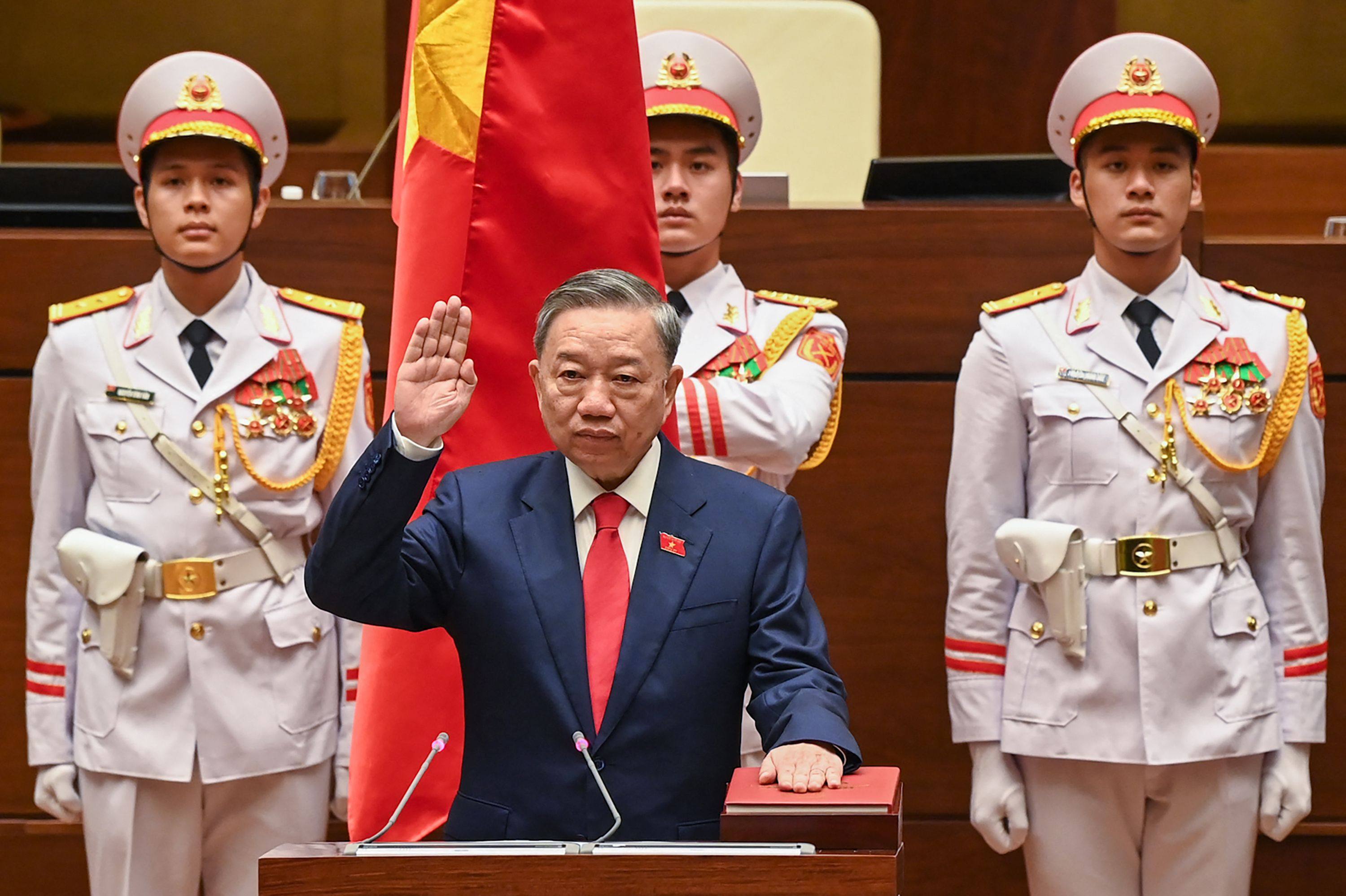 To Lam takes his oath to become Vietnam’s next president during the National Assembly’s summer session in Hanoi on May 22. Photo: AFP