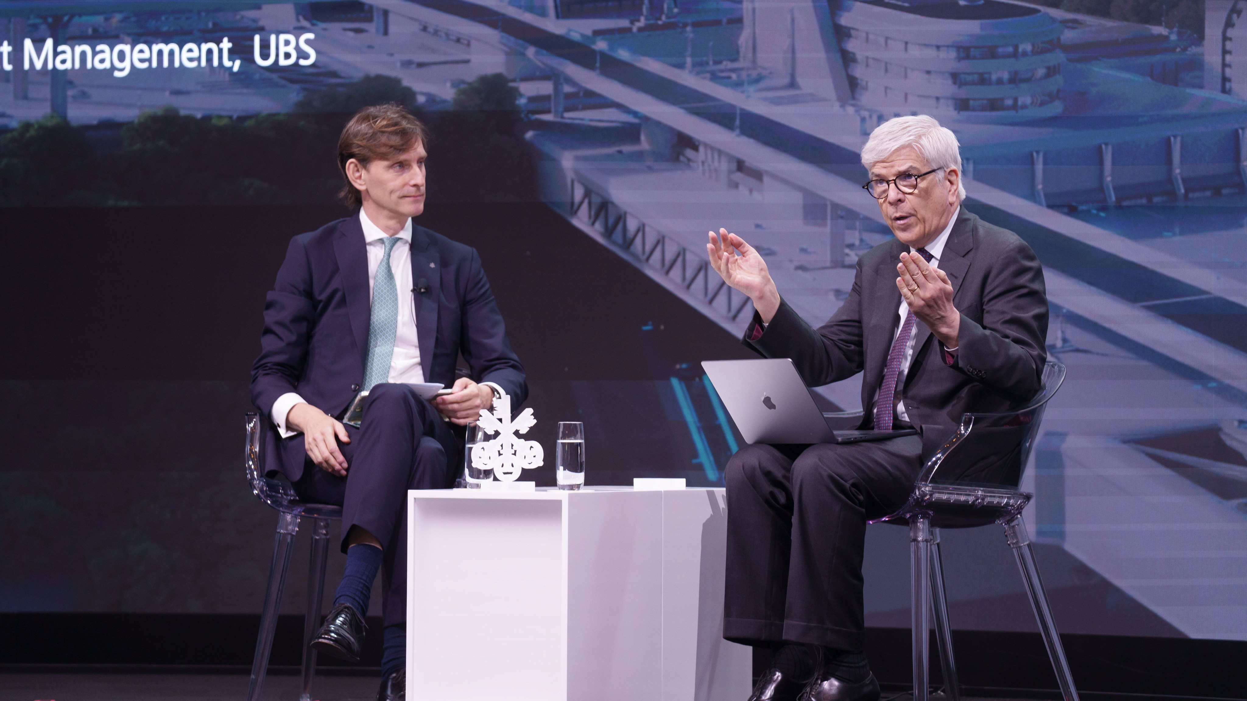 Nobel Prize-winning economist Paul Romer (right) speaks on urban economic growth during the UBS Asian Investment Conference in Hong Kong on May 29, 2024. Photo: Handout