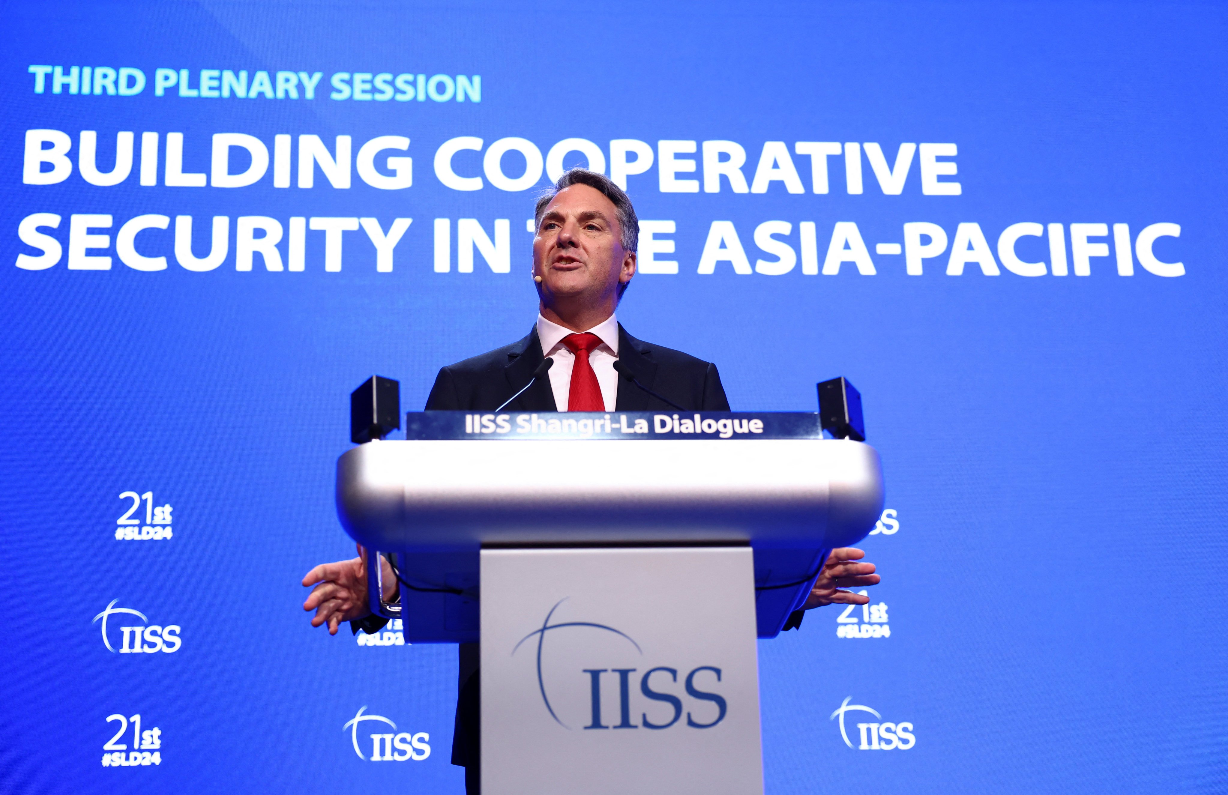 Australian Deputy Prime Minister and Defence Minister Richard Marles speaks at the Shangri-La Dialogue in Singapore. Photo: Reuters
