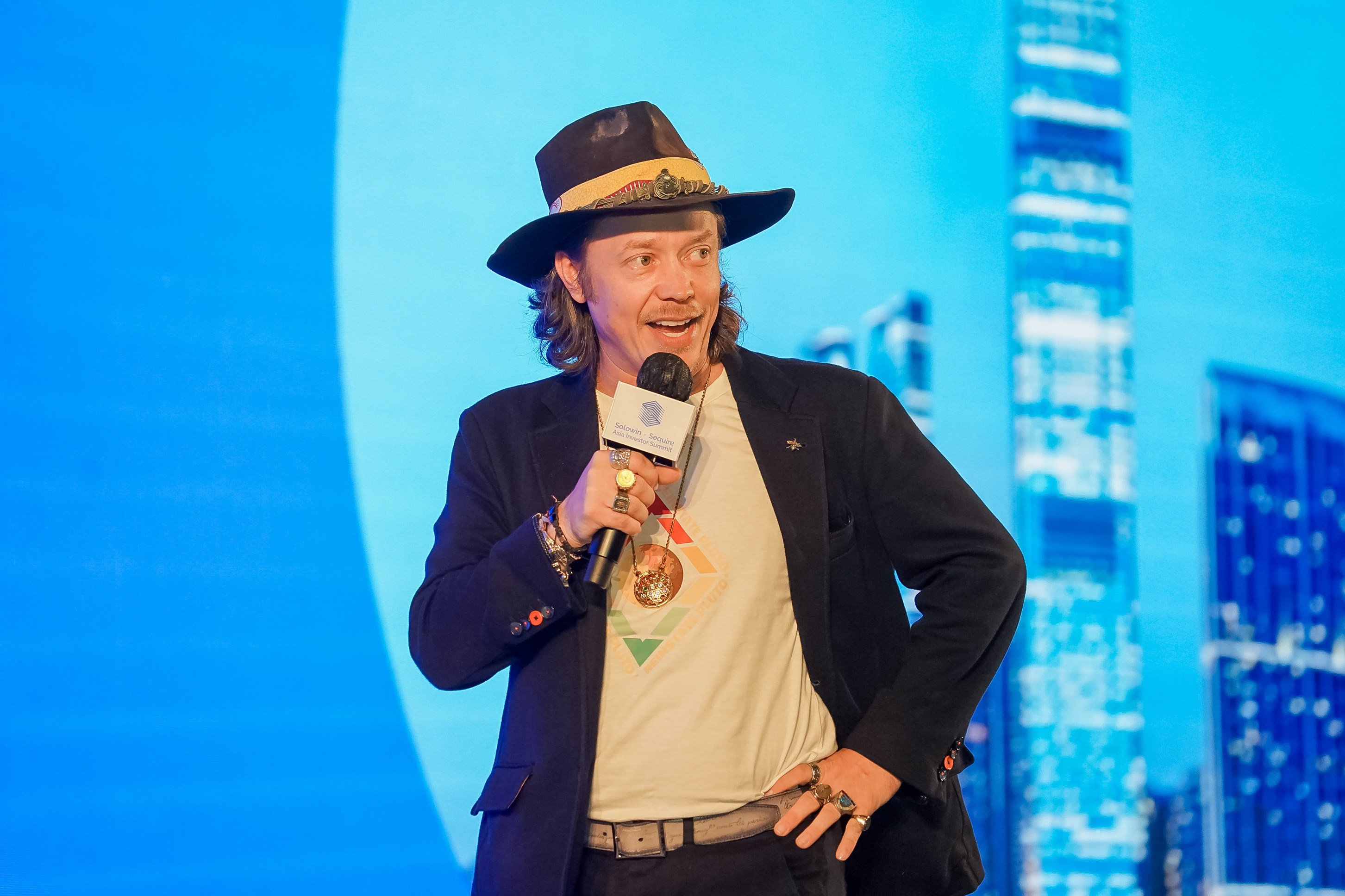 Cryptocurrency investor Brock Pierce addresses the Solowin and Sequire Asia Investor Summit on May 29, 2024. Photo: Solowin and Sequire Asia Investor Summit