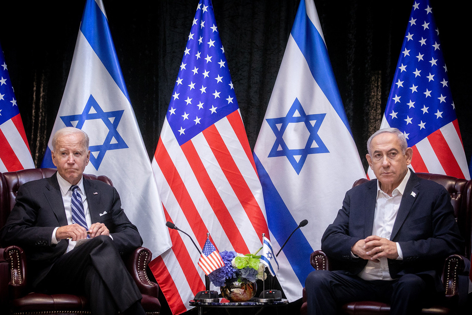 US. President Joe Biden, left, and Israeli Prime Minister Benjamin Netanyahu in Tel Aviv, Israel in October. Photo: AFP via Getty Images / TNS