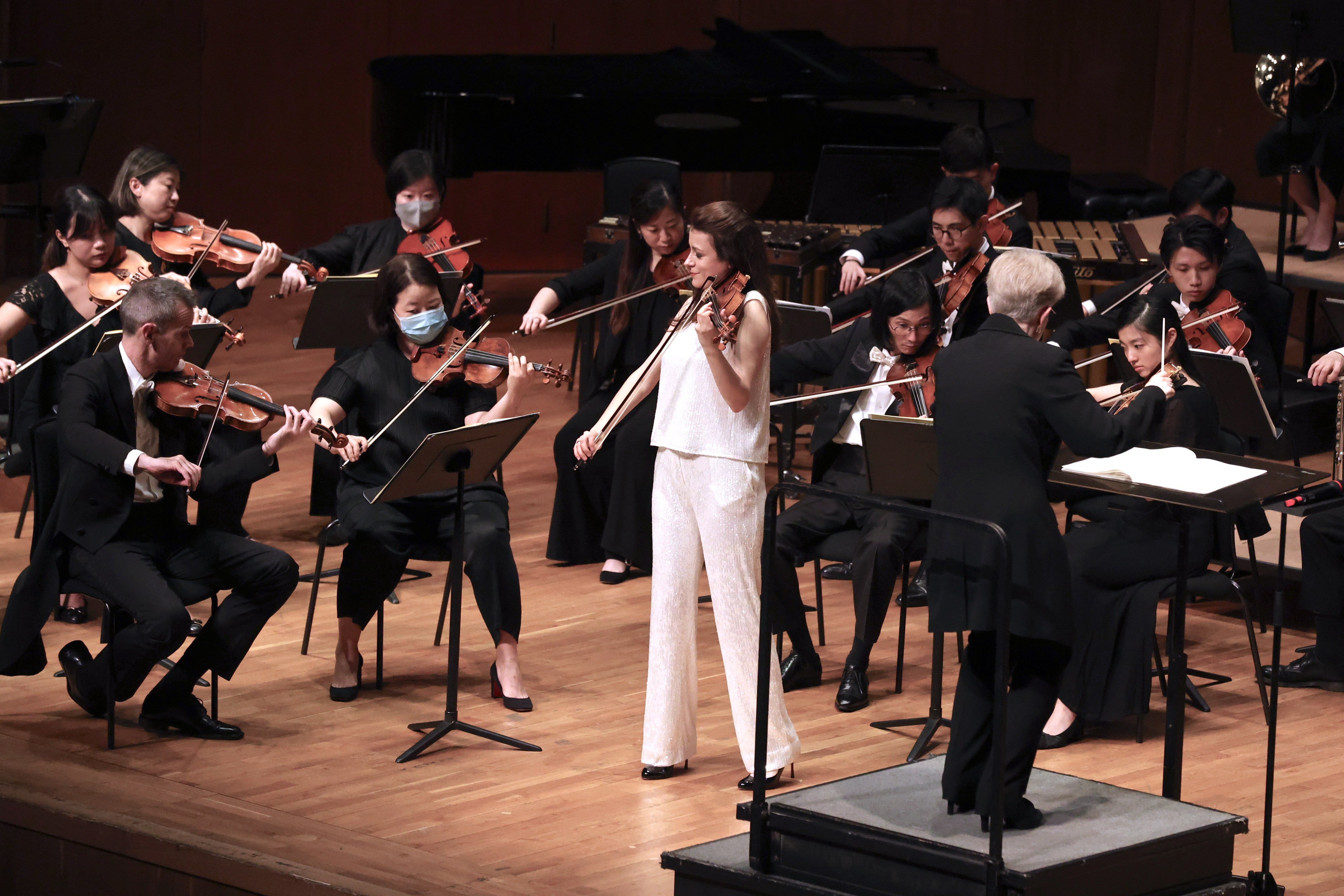 Soloist Liya Petrova performs the Violin Concerto in D minor by Sibelius with the Hong Kong Sinfonietta at the Hong Kong City Hall Concert Hall on June 1, 2024. Photo: HK Sinfonietta Ltd
