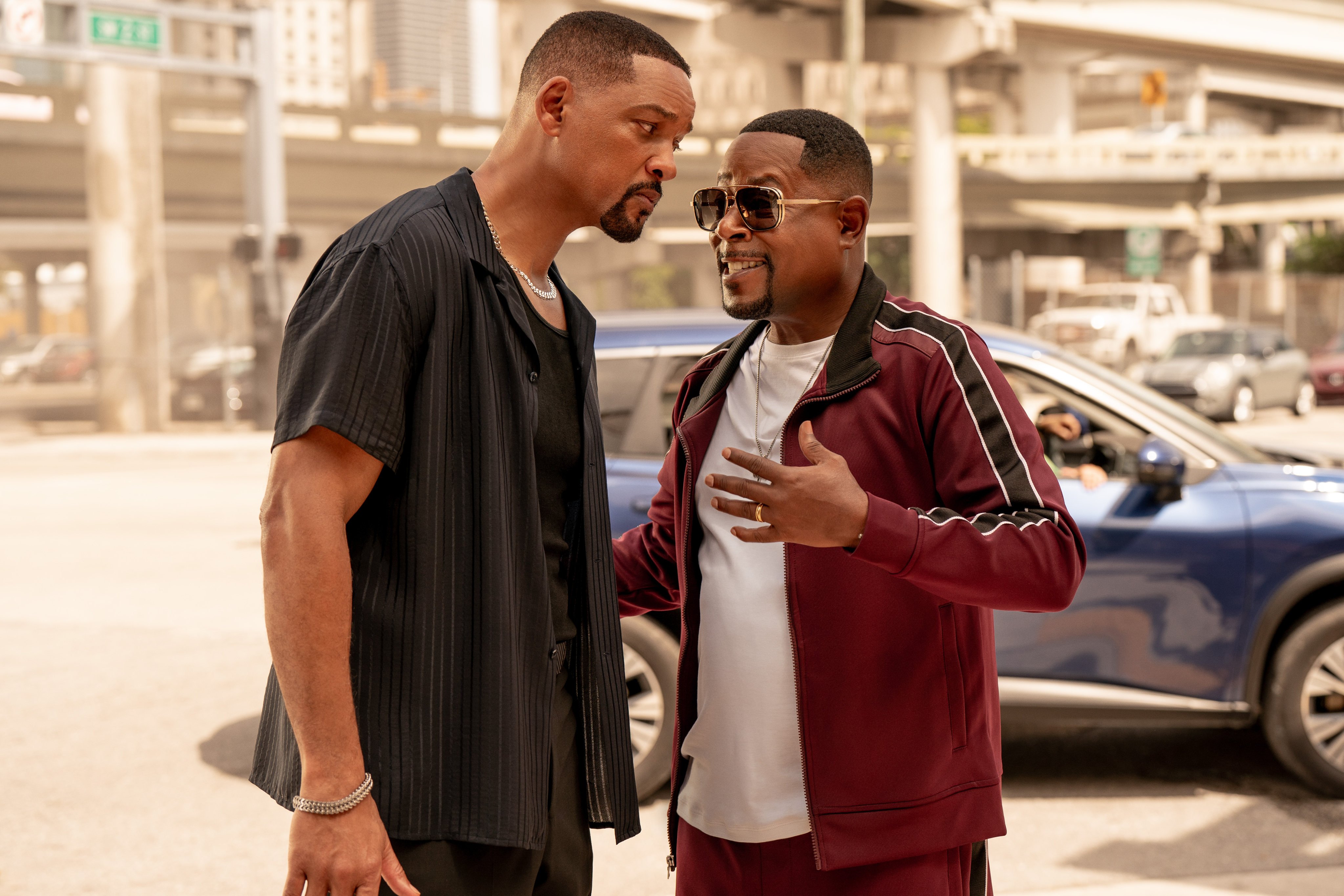 Will Smith (left) as Detective Lieutenant “Mike” Lowrey and Martin Lawrence as Detective Lieutenant Marcus Burnett in a still from Bad Boys: Ride or Die. Photo: Sony Pictures