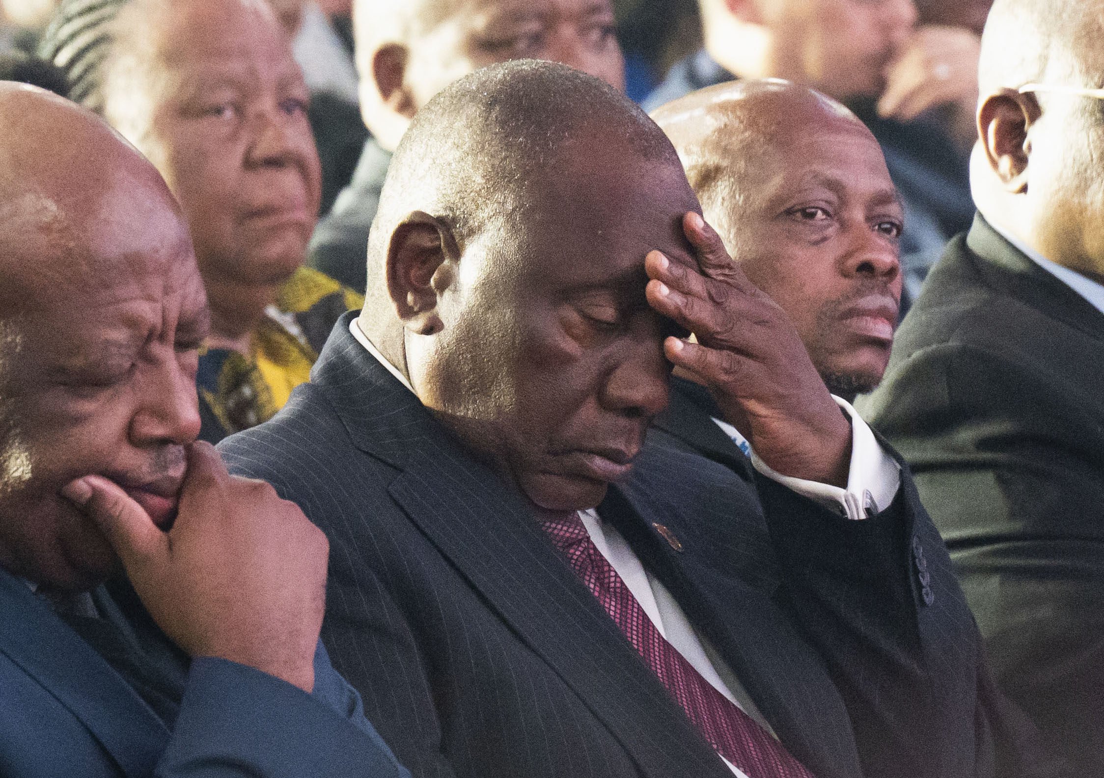 South African President Cyril Ramaphosa lowers his eyes during the announcement of the general election results. His African National Congress party lost its majority for the first time since it led South Africa out of apartheid under Nelson Mandela in 1994. Photo: Kyodo