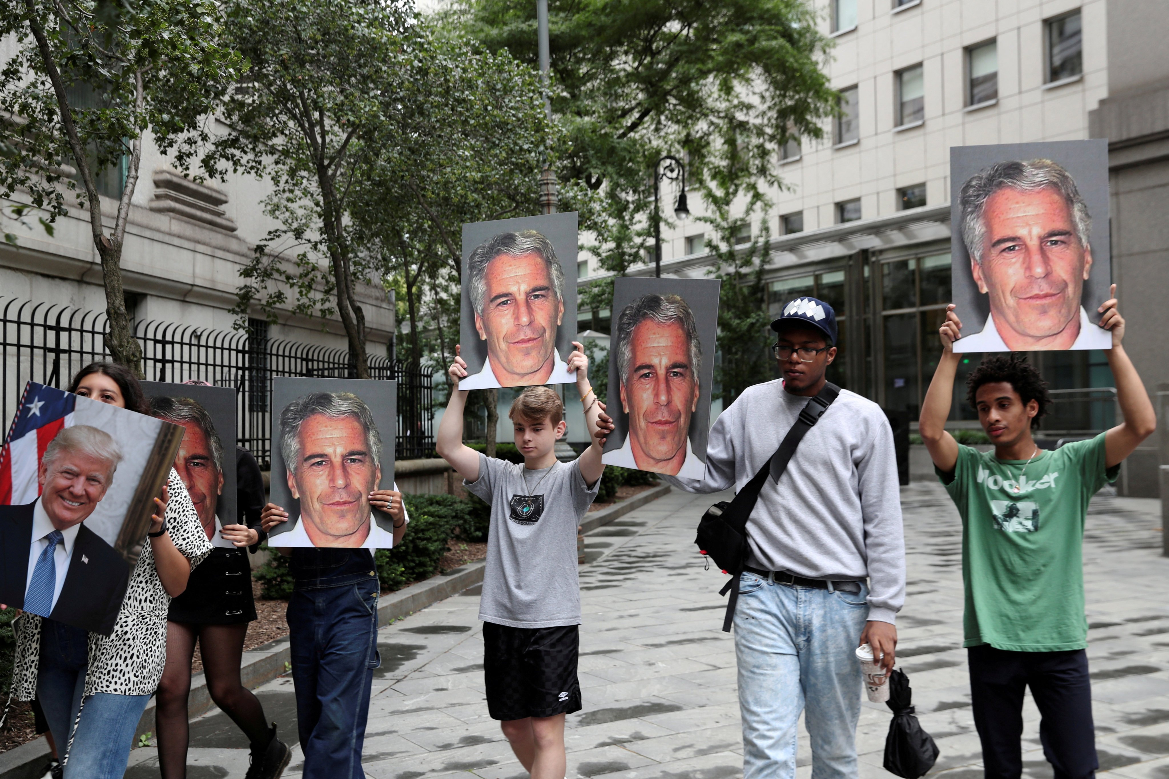 Demonstrators protest against Jeffrey Epstein in New York in  2019. File photo: Reuters