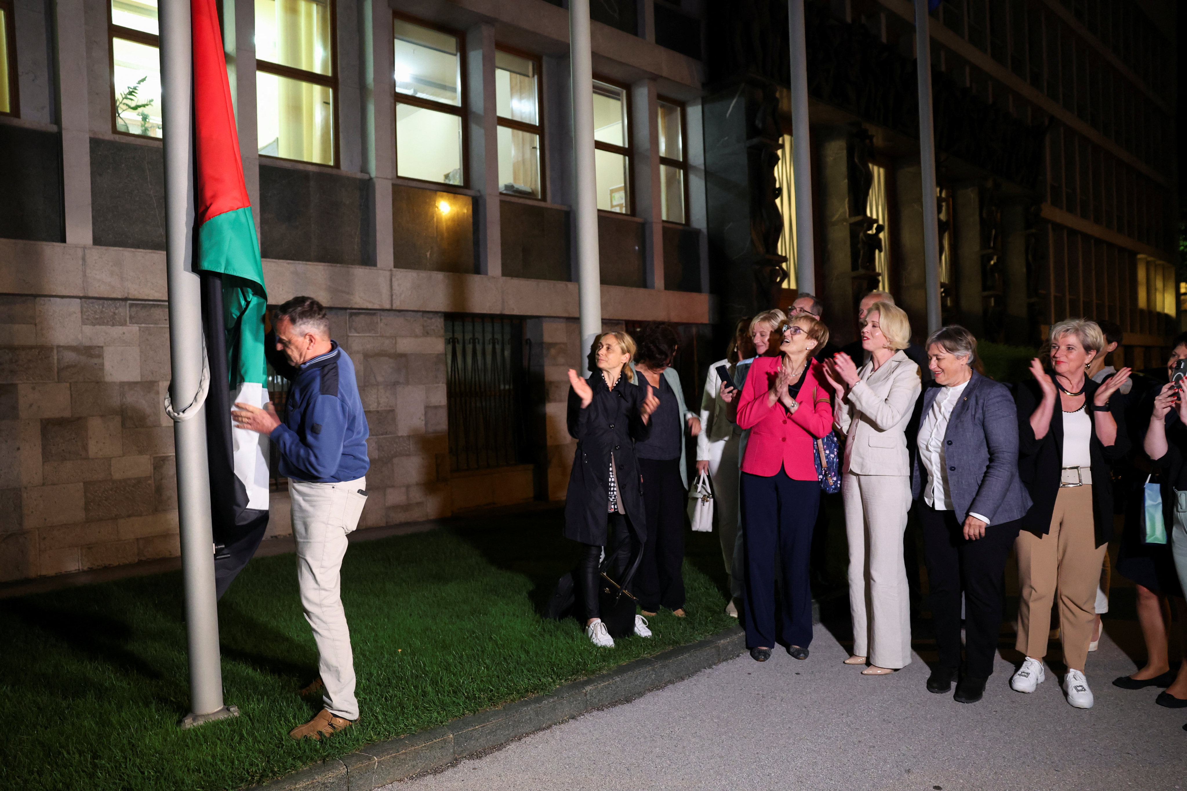 The Palestinian flag is raised in Lubljana on Tuesday after the Slovenian parliament approved the recognition of an independent Palestinian state. Photo: Reuters
