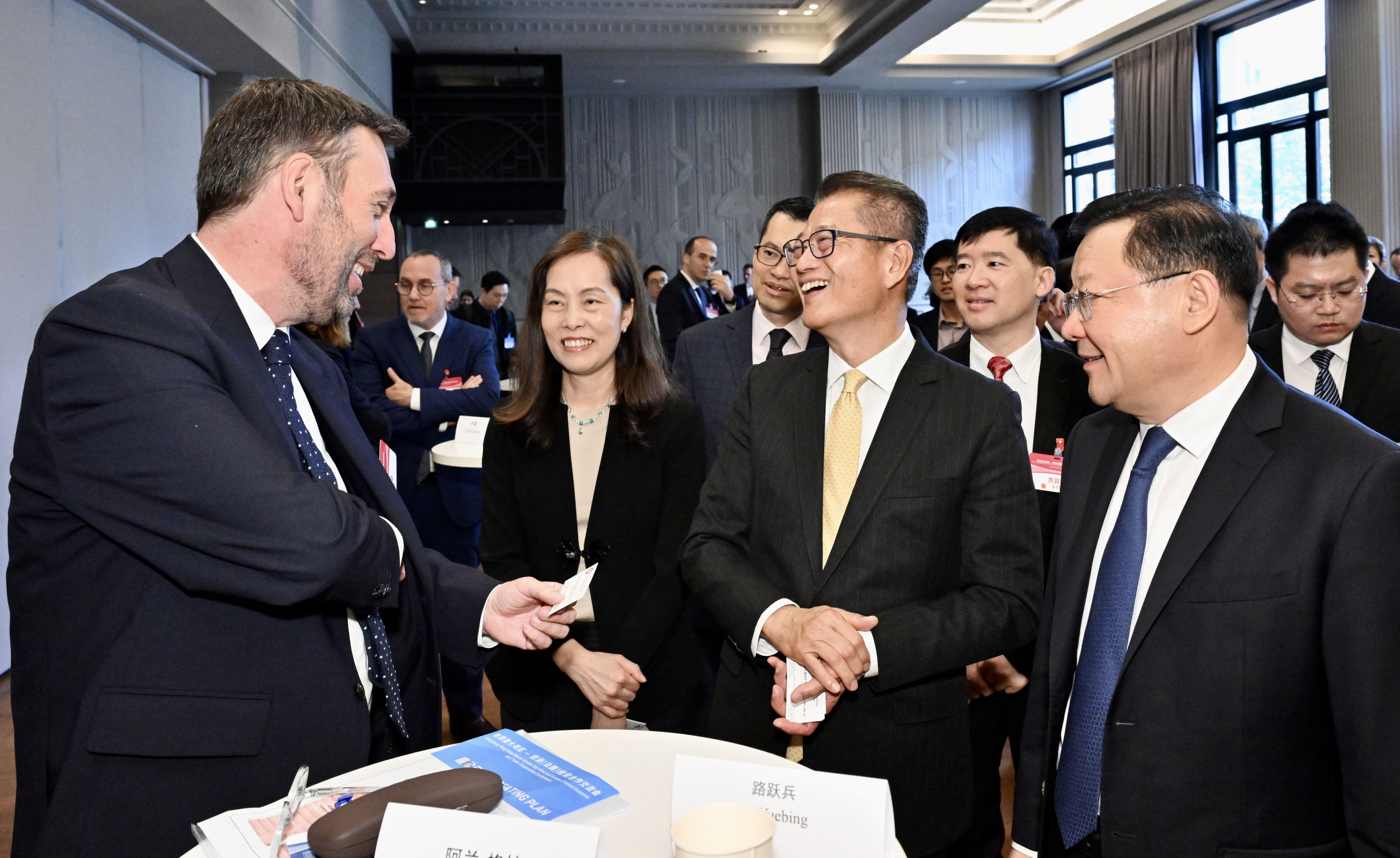 Hong Kong financial secretary Paul Chan Mo-po (third from left), shown in Paris during a Greater Bay delegation visit to France and California, maintains relatively cordial relations with the Western world. Photo: Handout