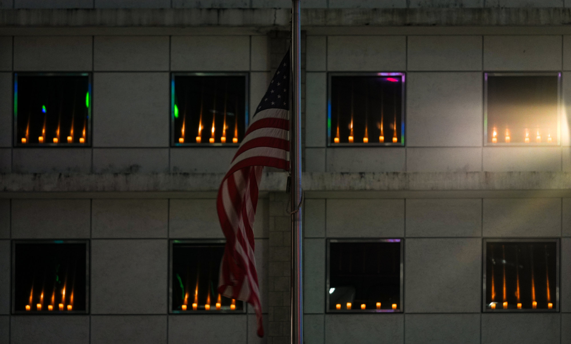 Electric candles were spotted lining the windows of the US consulate. Photo: Eugene Lee