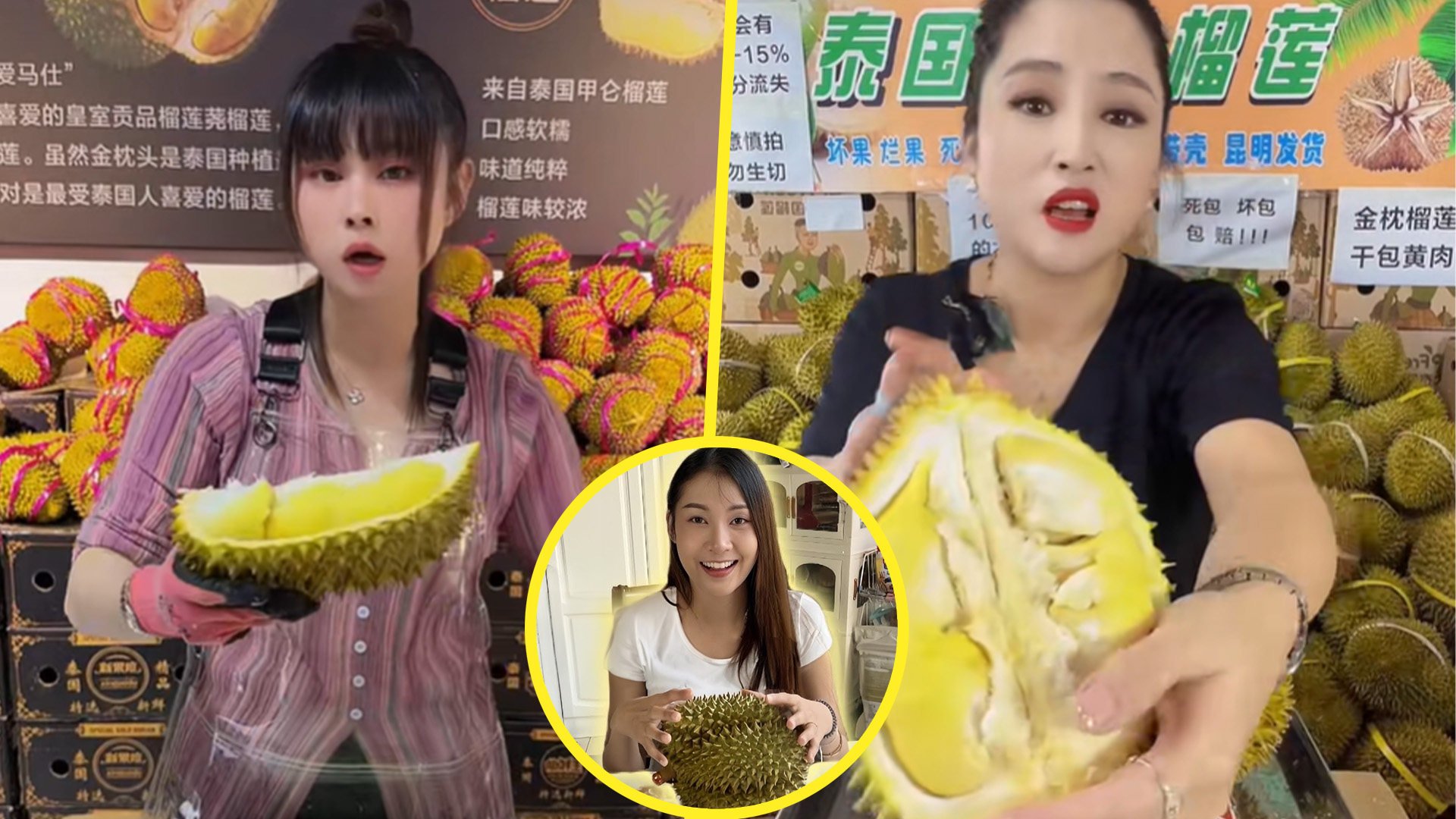 A key opinion leader from Thailand who married a man from China has hailed the skills mainland people display while handling the spiky durian fruit as the “new kung fu”. Photo: SCMP composite/Douyin/YouTube