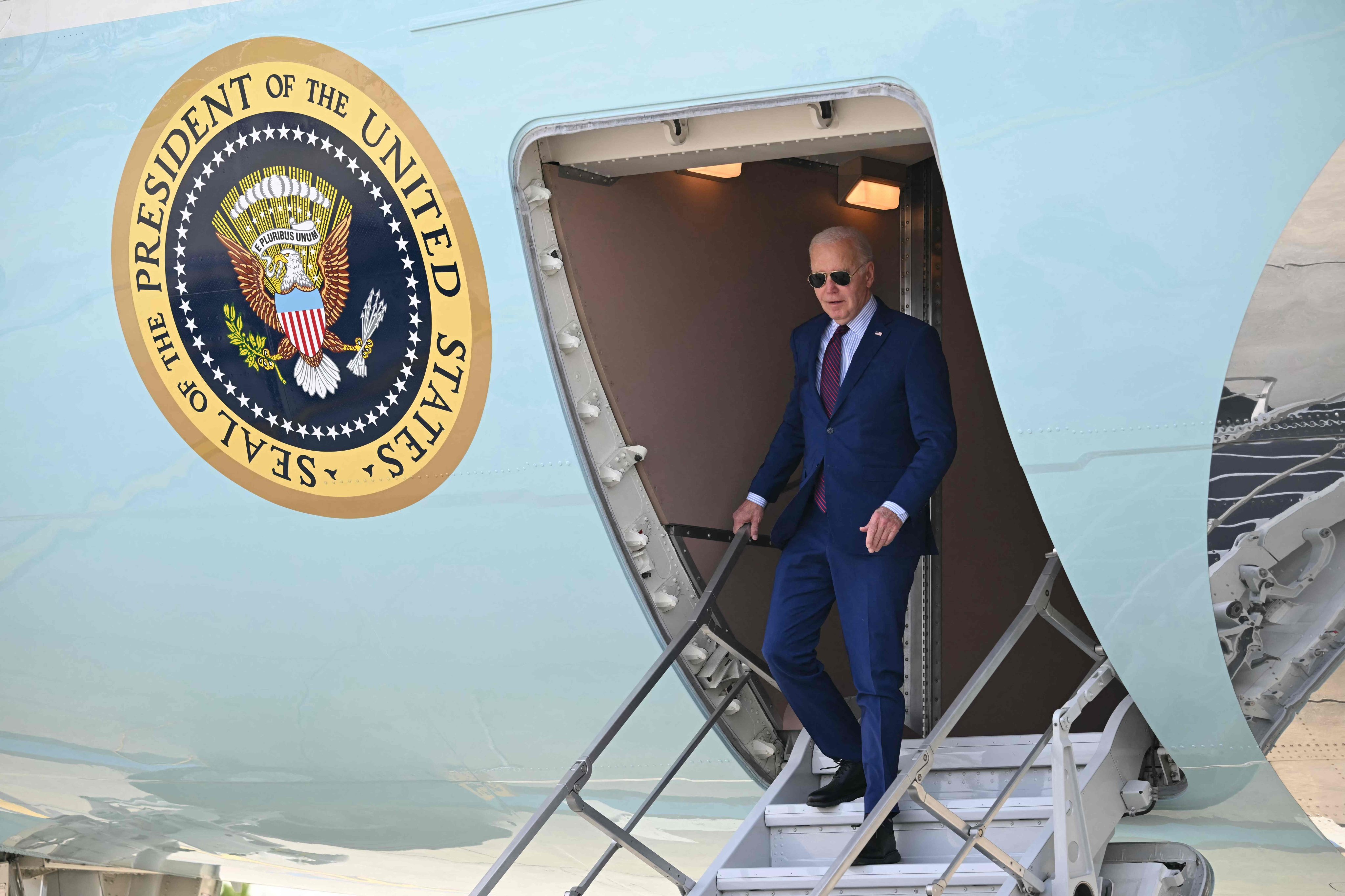US President Joe Biden disembarks Air Force One at Paris Orly airport, France. Photo: AFP