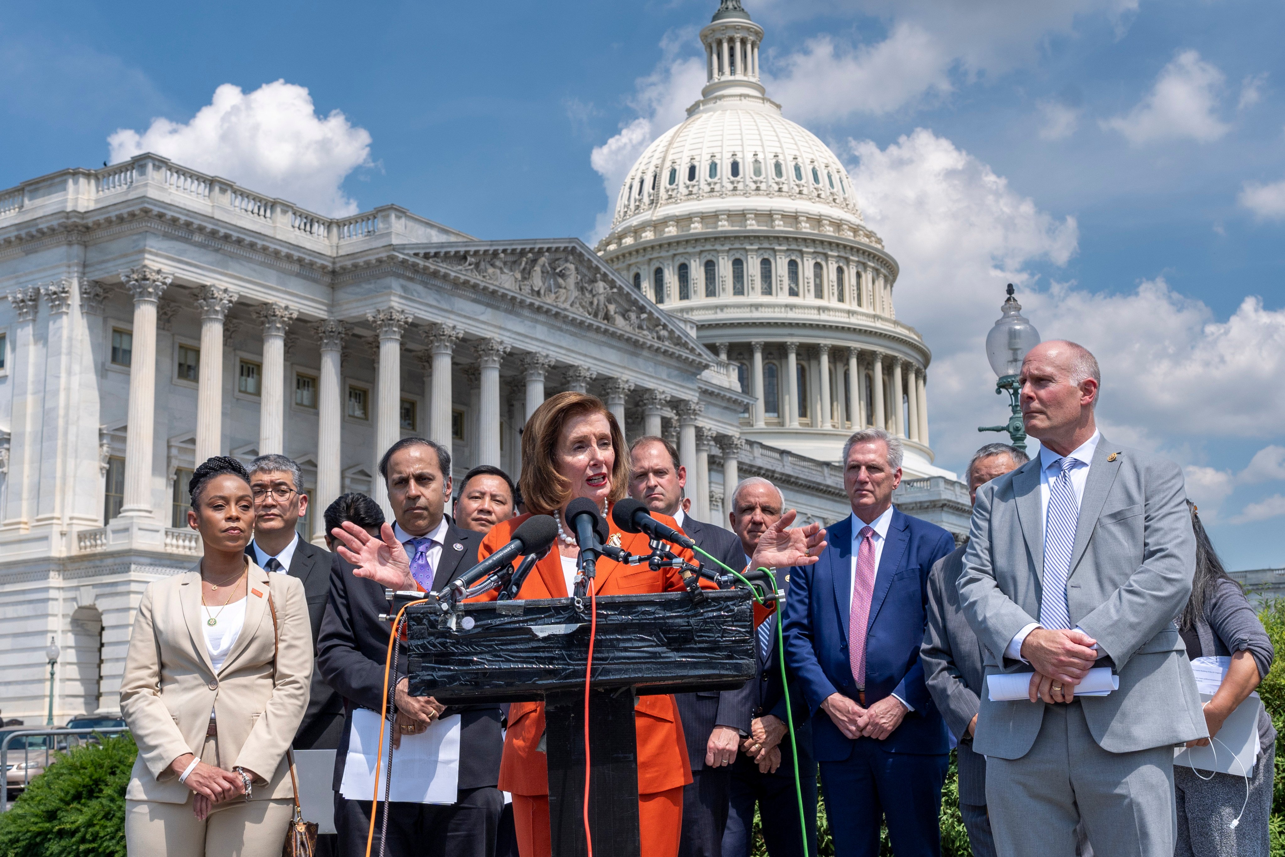 Former House speaker Nancy Pelosi, Democrat of California, joins member of the House select committee on China to commemorate the 35th anniversary of the 1989 crackdown on pro-democracy protests in Tiananmen Square on Tuesday. Photo: AP 