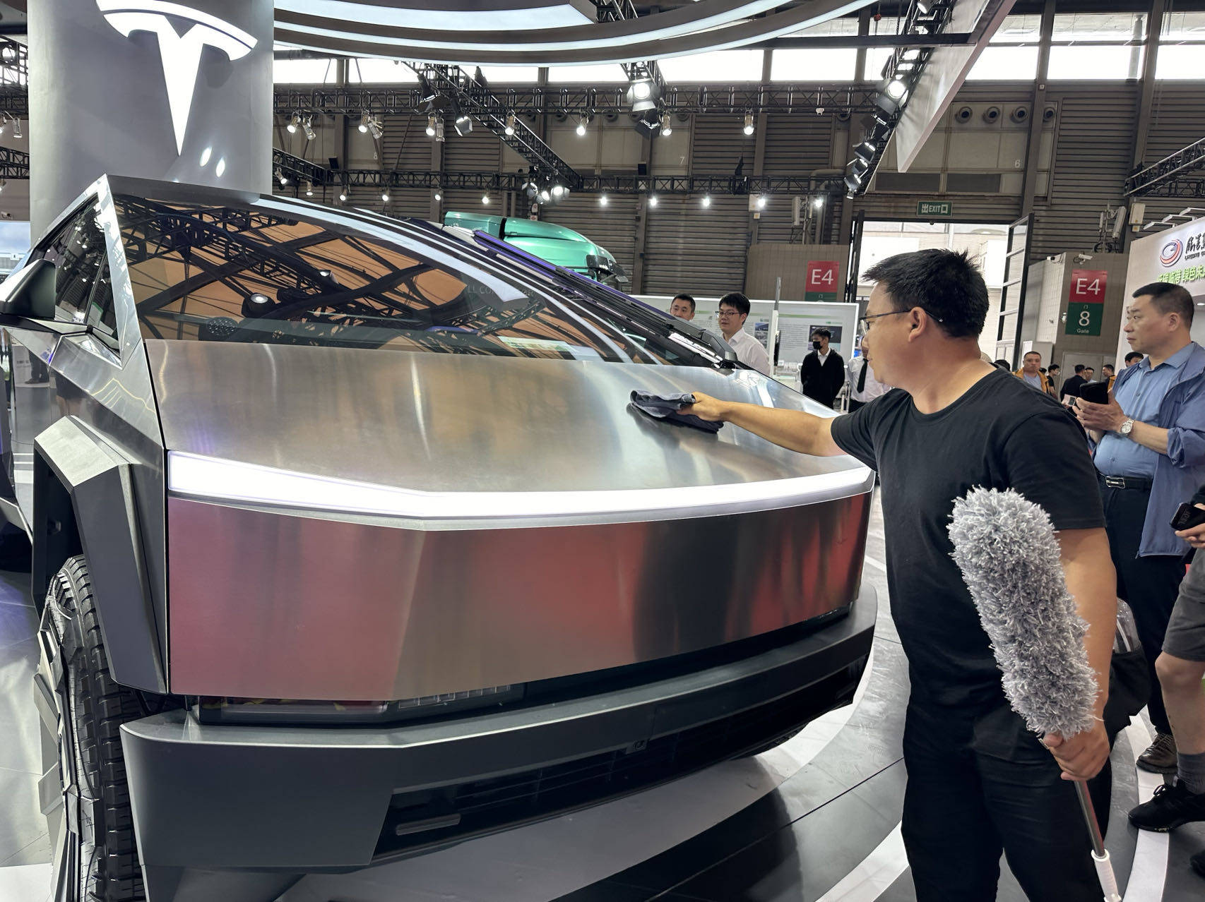A Tesla Cybertruck EV on display at the Carbon Neutrality Expo in Shanghai on June 6, 2024. Photo: Daniel Ren