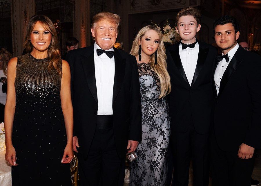 Donald and Melania Trump with Tiffany and her husband Michael and Barron Trump; which of the Trump clan is the richest? Photo: @tiffanytrump/Instagram