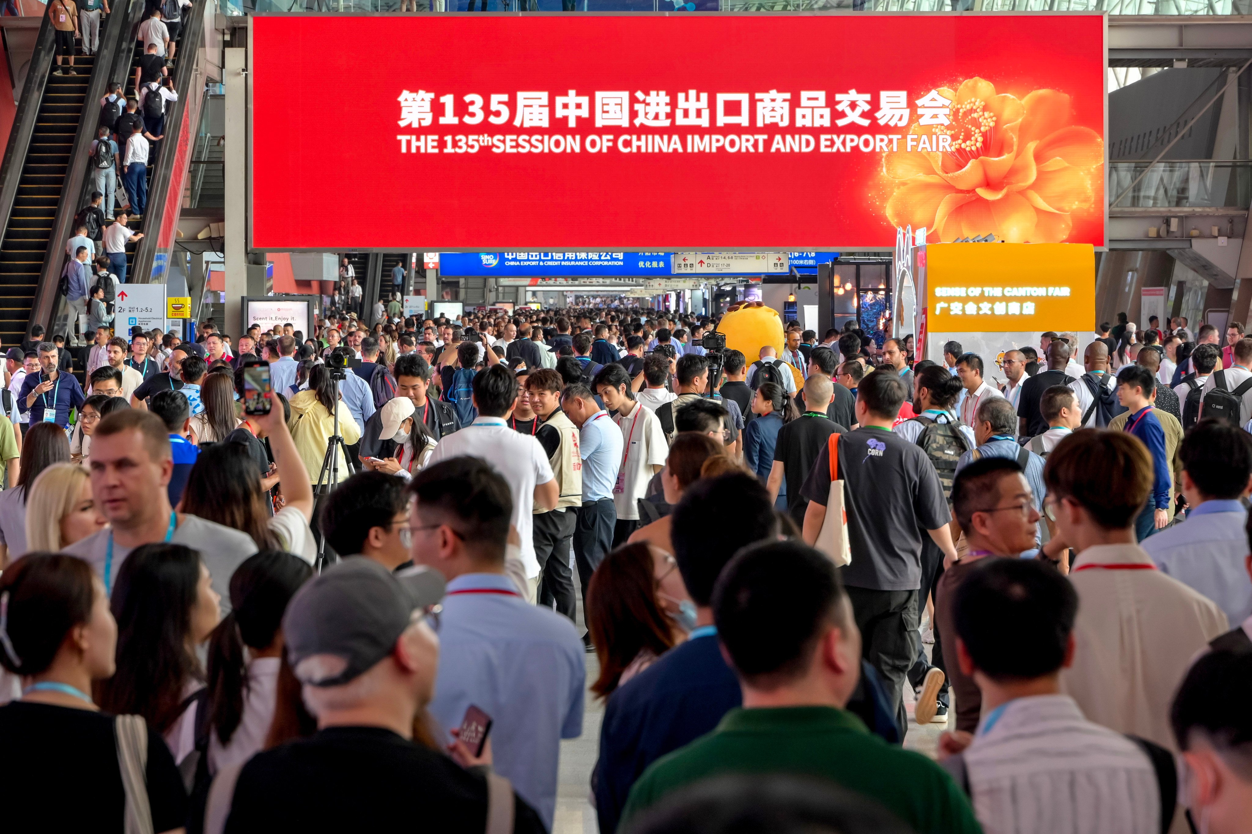Buyers and exhibitors at the 135th China Import and Export Fair, also known as the Canton Fair, on April 15 in Guangzhou. Photo: China News Service via Getty Images
