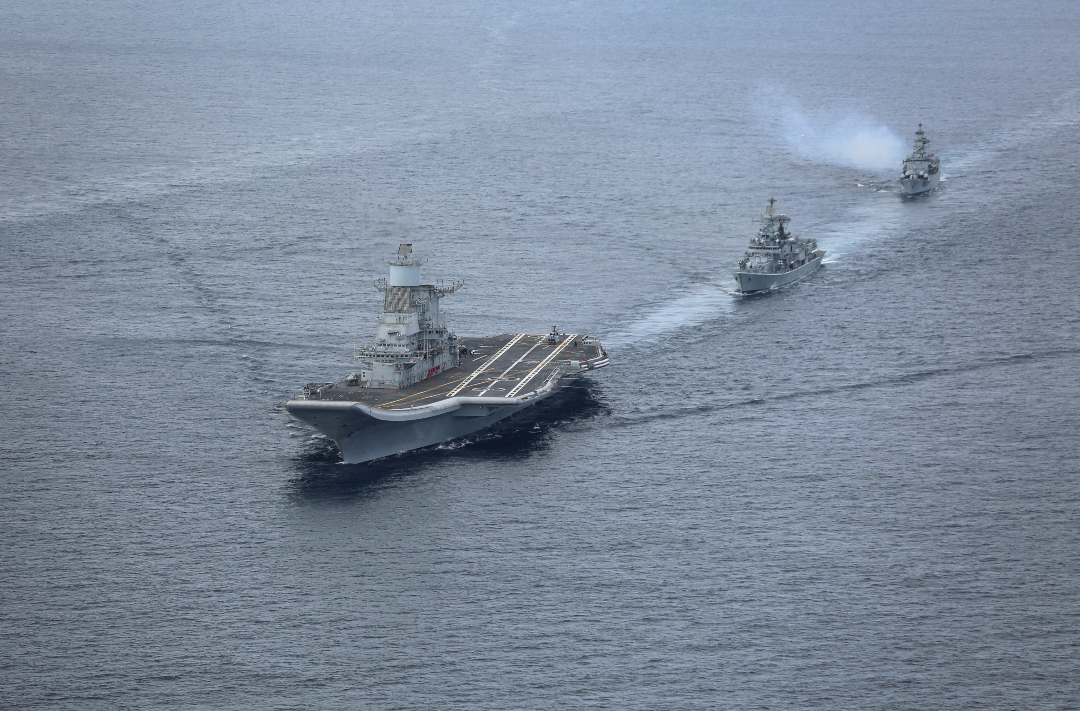 India’s INS Vikramaditya aircraft carrier on deployment alongside ships from its western fleet in the Arabian Sea. Photo: AFP