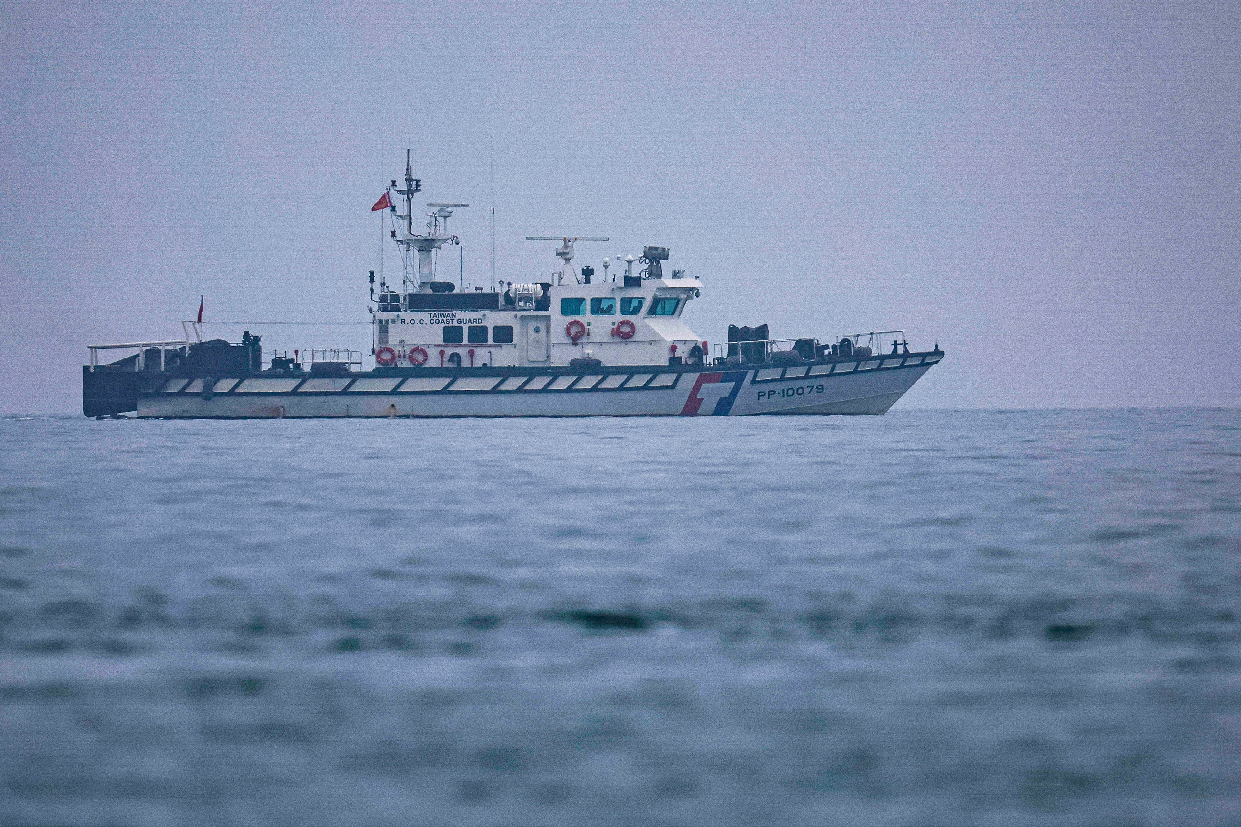 A Taiwanese coastguard vessel patrols along the maritime boundary between the island and mainland China in Kinmen on May 24. Photo: EPA-EFE