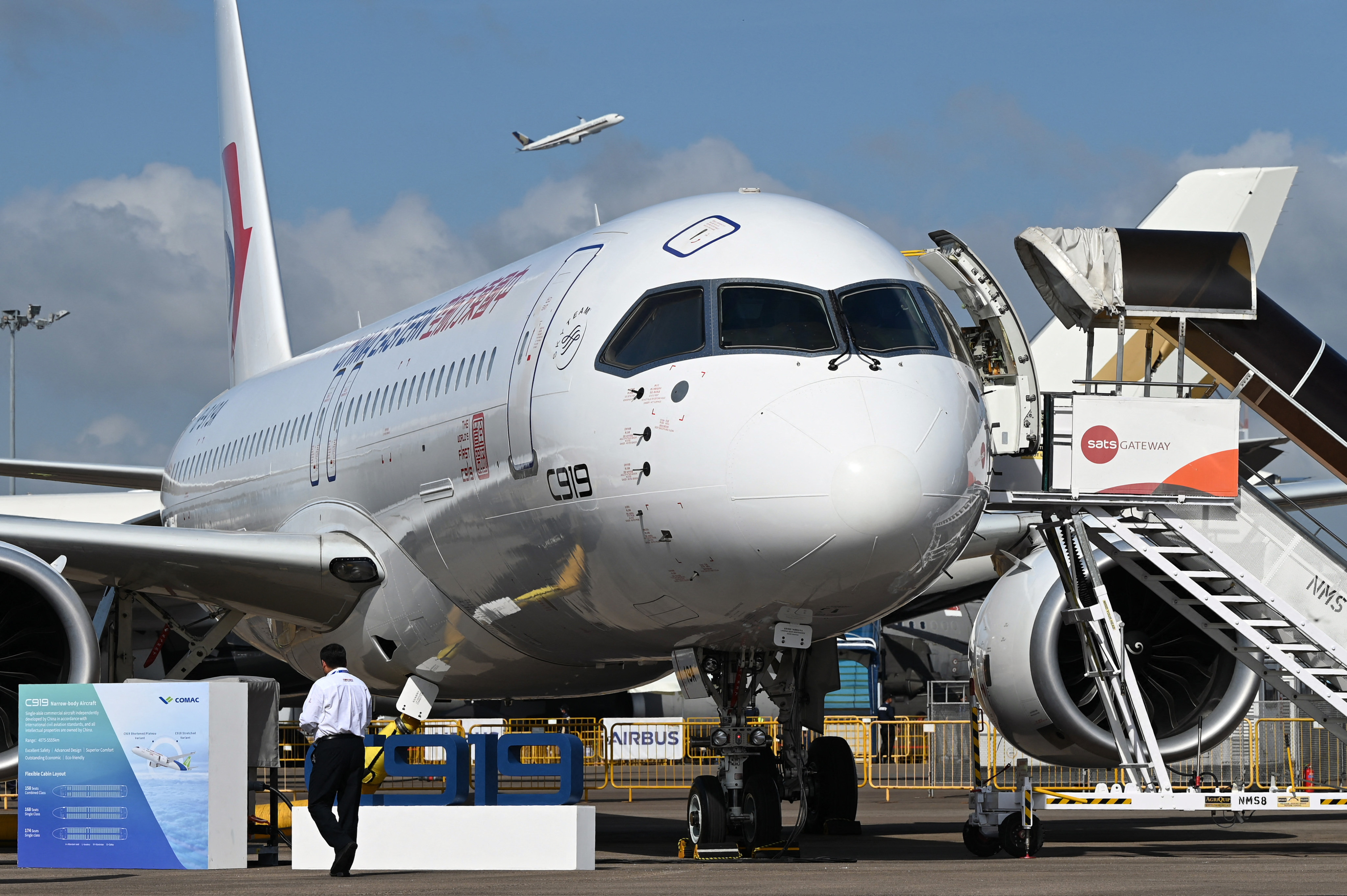 China’s Comac C919 airplane sits on the tarmac at the Singapore Airshow. Photo: AFP