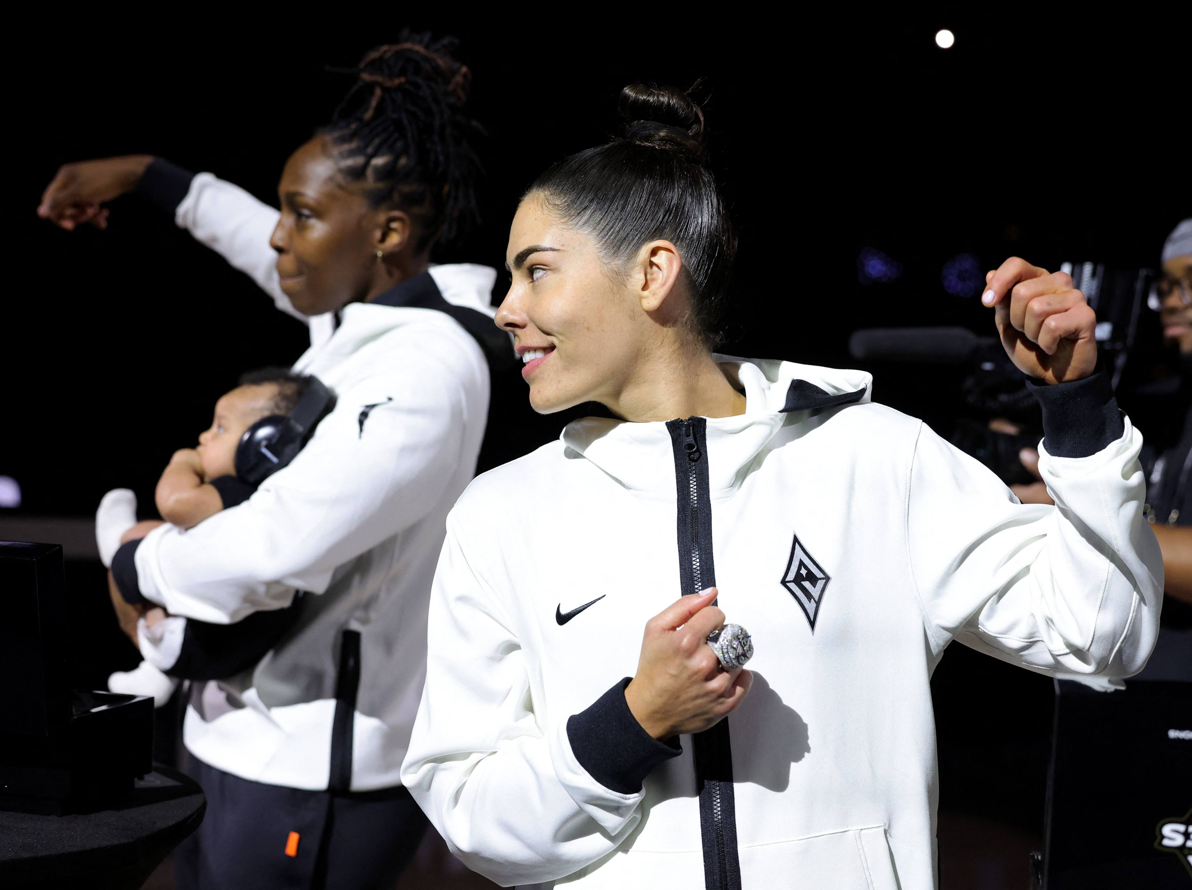 Kelsey Plum and her teammates received their 2023 WNBA championship rings on May 14 in Las Vegas. Photo: Getty Images via AFP