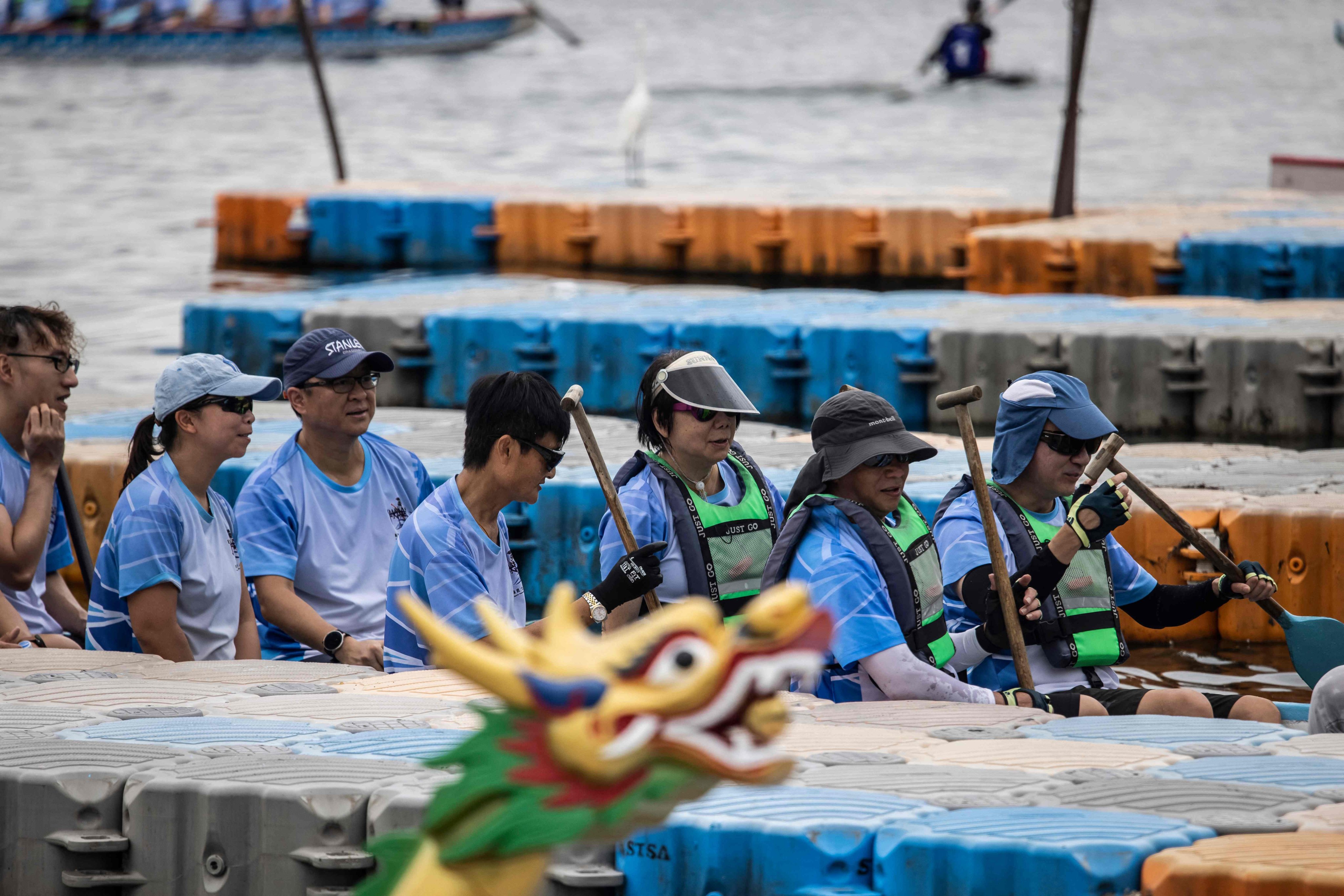 The Darkness Fighters, the dragon boat team of visually impaired rowers, during training. Photo: AFP