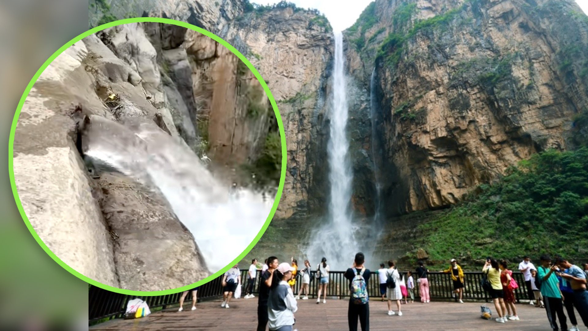 A video has exposed China’s “natural” wonder, the Yuntai Mountain Waterfall, as partially man-made. Photo: SCMP composite/Weibo/Douyin
