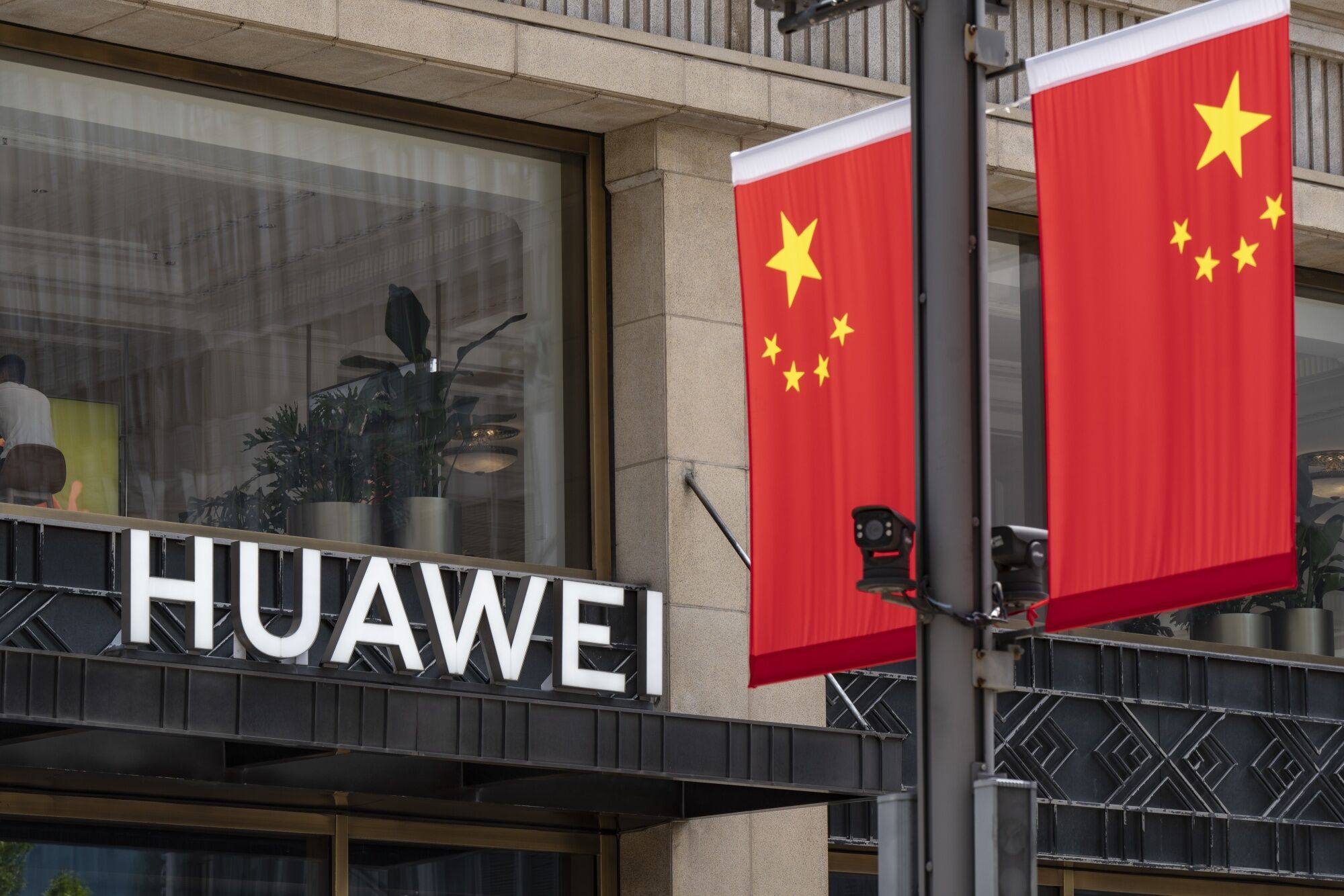 Signage at a Huawei store in Shanghai on May 3, 2024. Photo: Bloomberg