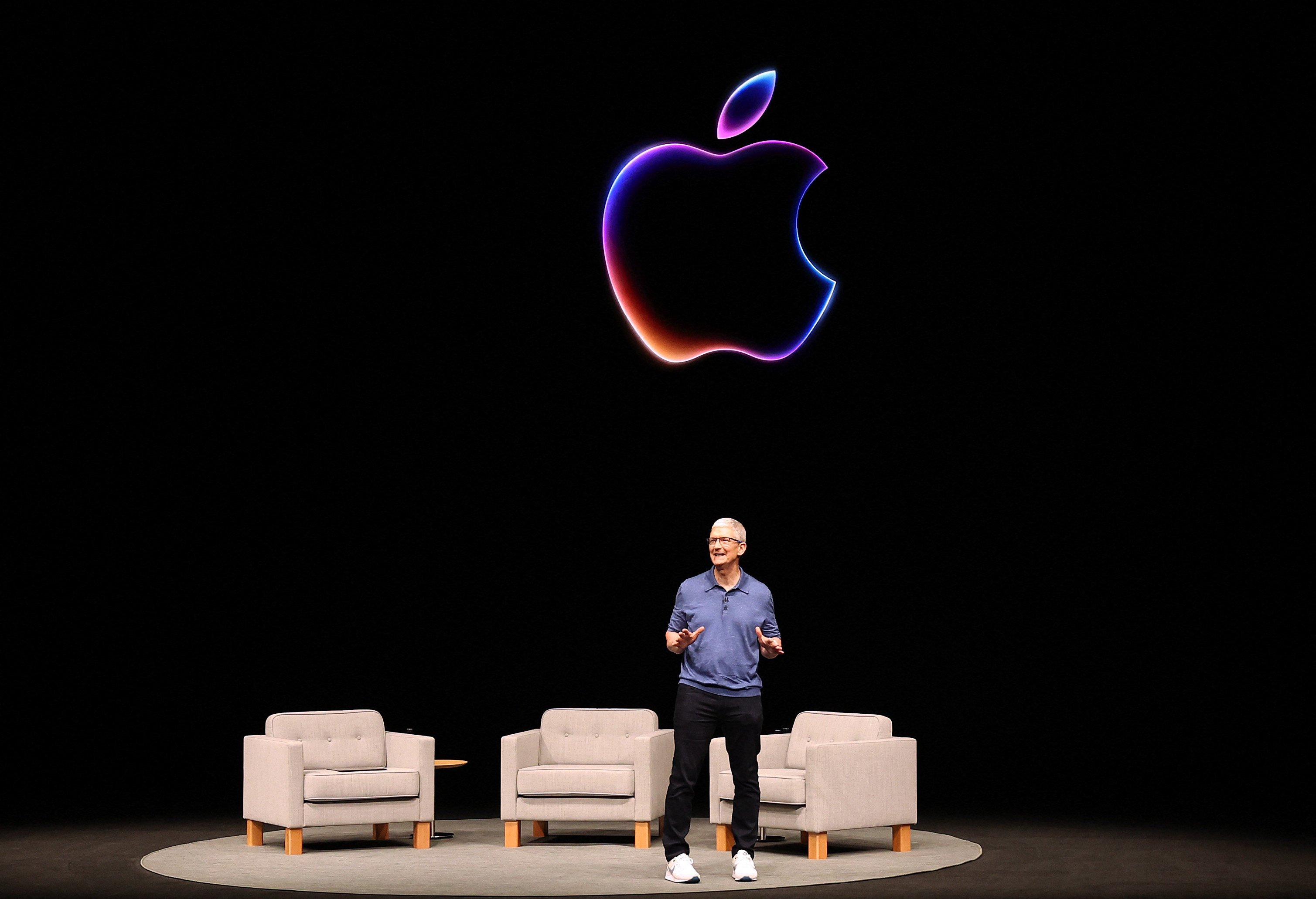 Apple CEO Tim Cook spoke at the company’s Worldwide Developers Conference on Monday n Cupertino, California. Photo: Getty Images via AFP