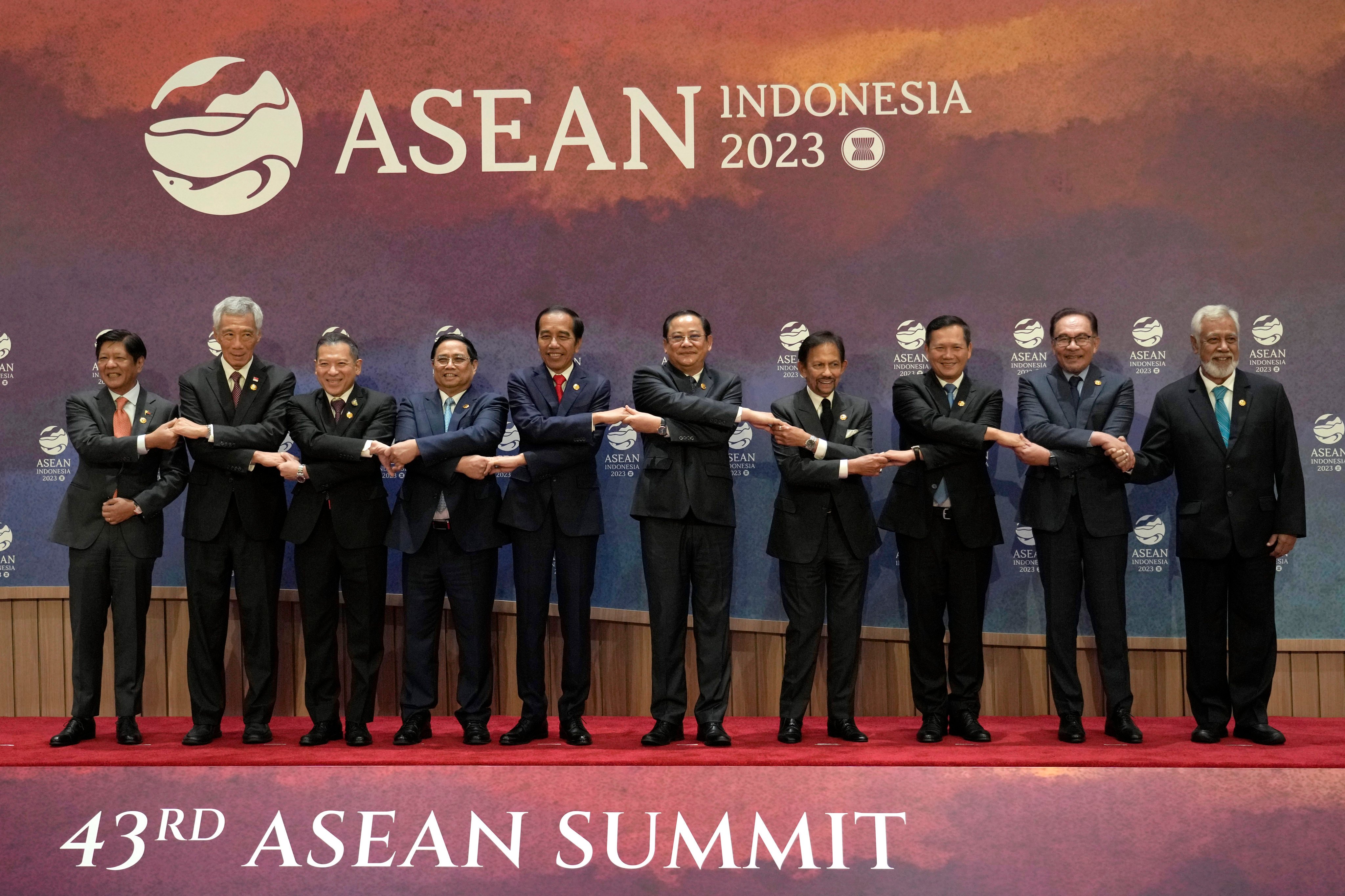 Asean leaders pose for a group photo at their 2023 summit in Jakarta. Photo: AP