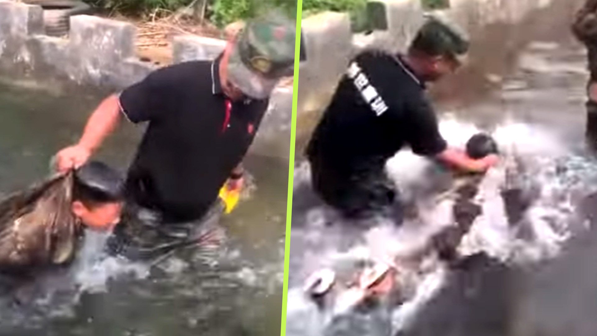 A video surfaced showing an instructor in China forcefully grabbing a boy and repeatedly pushing his head into the water, he claimed this method helps the child conquer inhibitions. Photo: SCMP composite/X.com