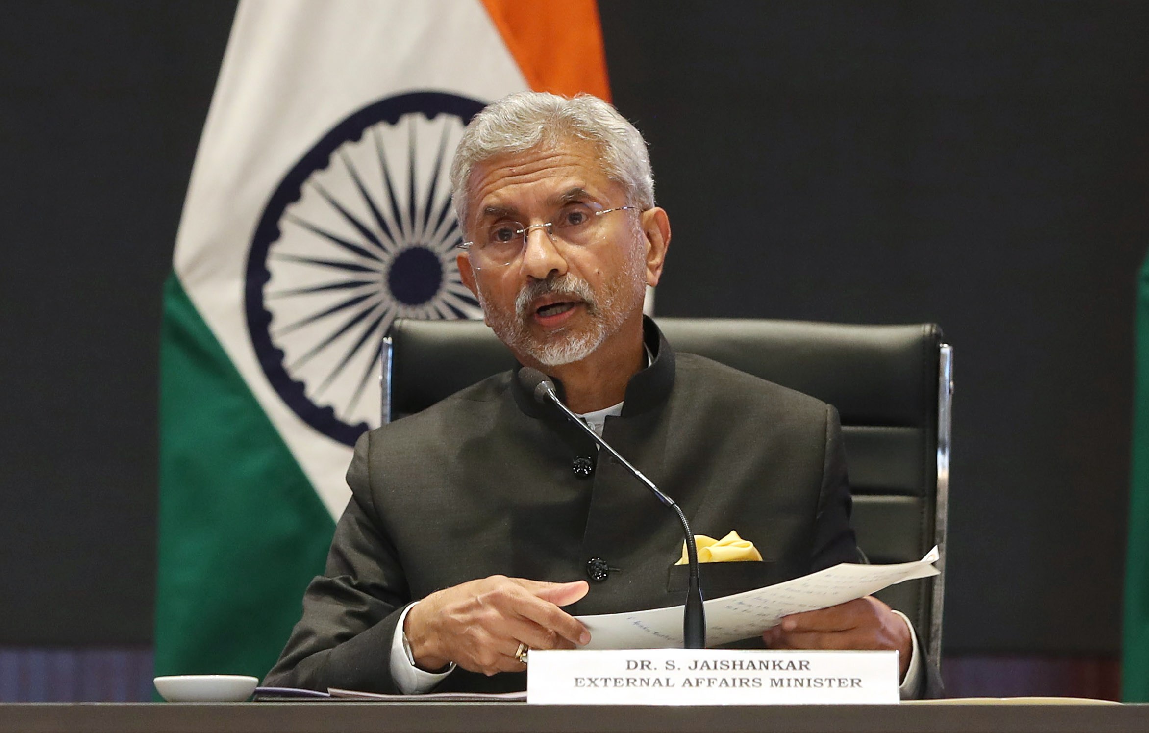 Indian Foreign Minister S. Jaishankar speaks at a press conference in New Delhi in March 2023. India has demanded an end to further recruitment of its nationals by the Russian army. Photo: EPA-EFE