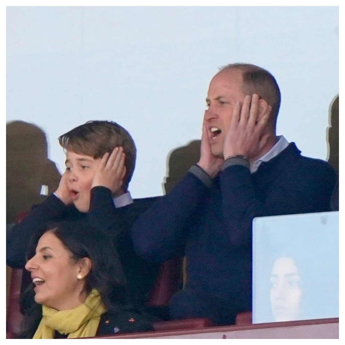 Prince George and Prince William delighted onlookers with their nearly identical mannerisms during an April Aston Villa game against Nottingham Forest. Photo: @jjgiddens/Instagram
