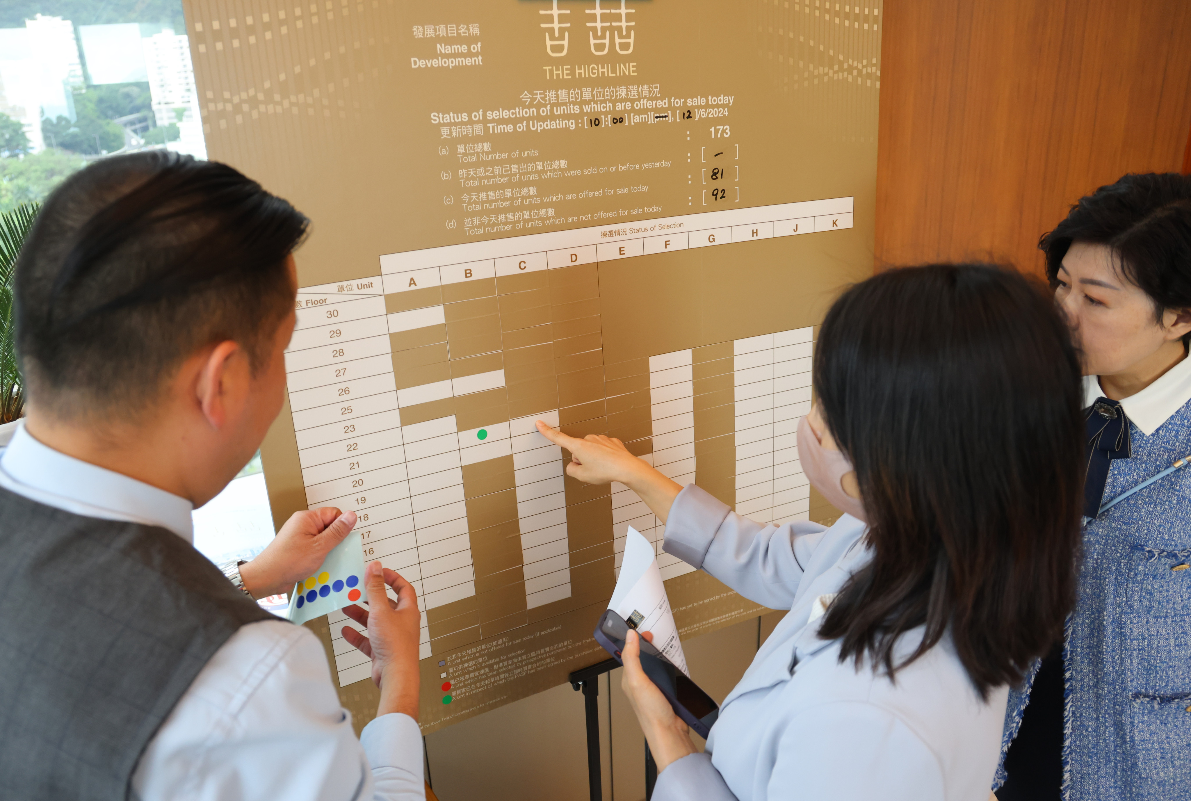 Prospective investors look at the availability of flats in The Highline in Kennedy Town. Photo: Jelly Tse