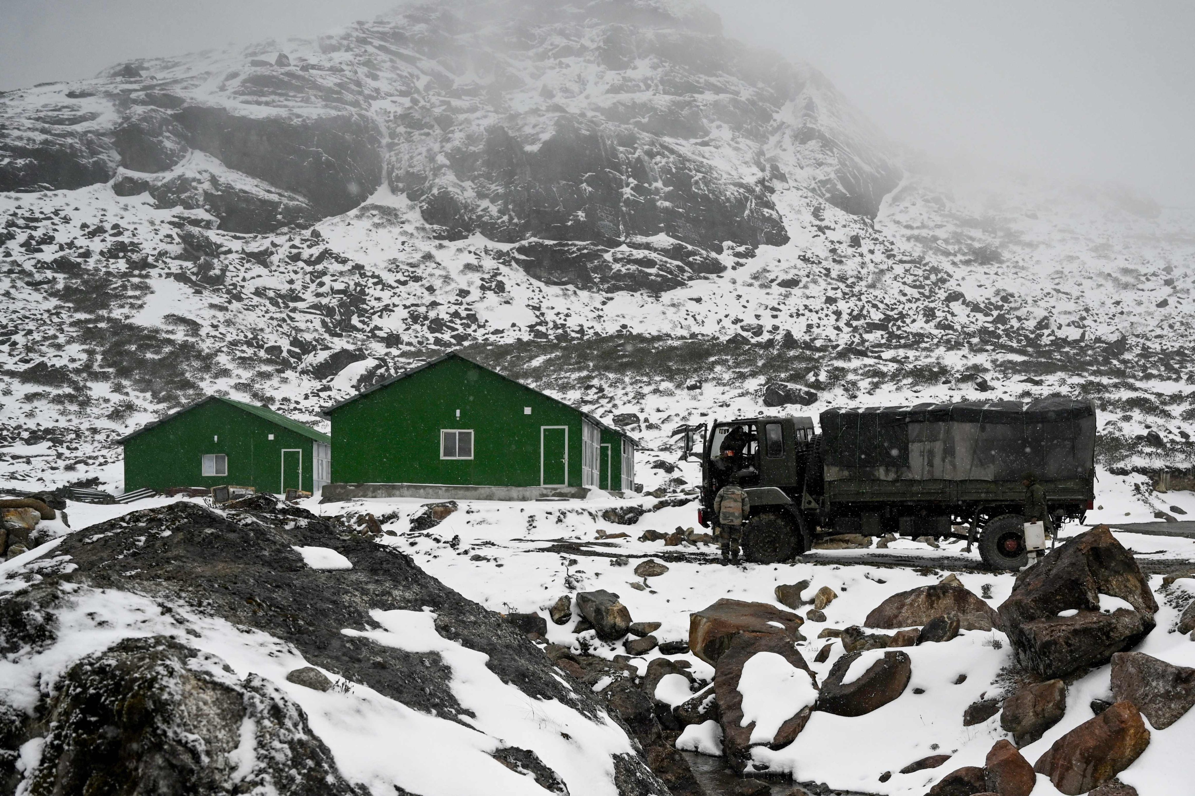An Indian army truck crosses the Sela pass in India’s Arunachal Pradesh state near the border with China. Photo: AFP