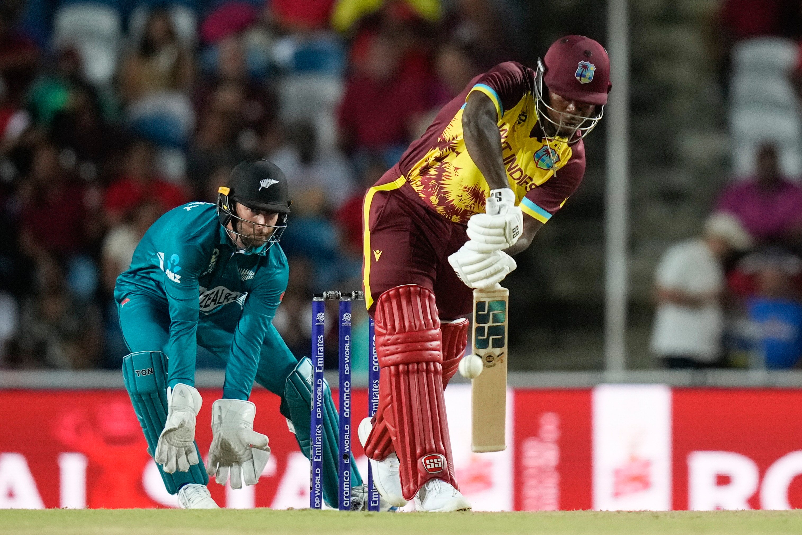 West Indies’ Sherfane Rutherford on his way to an unbeaten 68 off 39 balls in their win over New Zealand in Tarouba, Trinidad and Tobago on Wednesday. Photo: AP