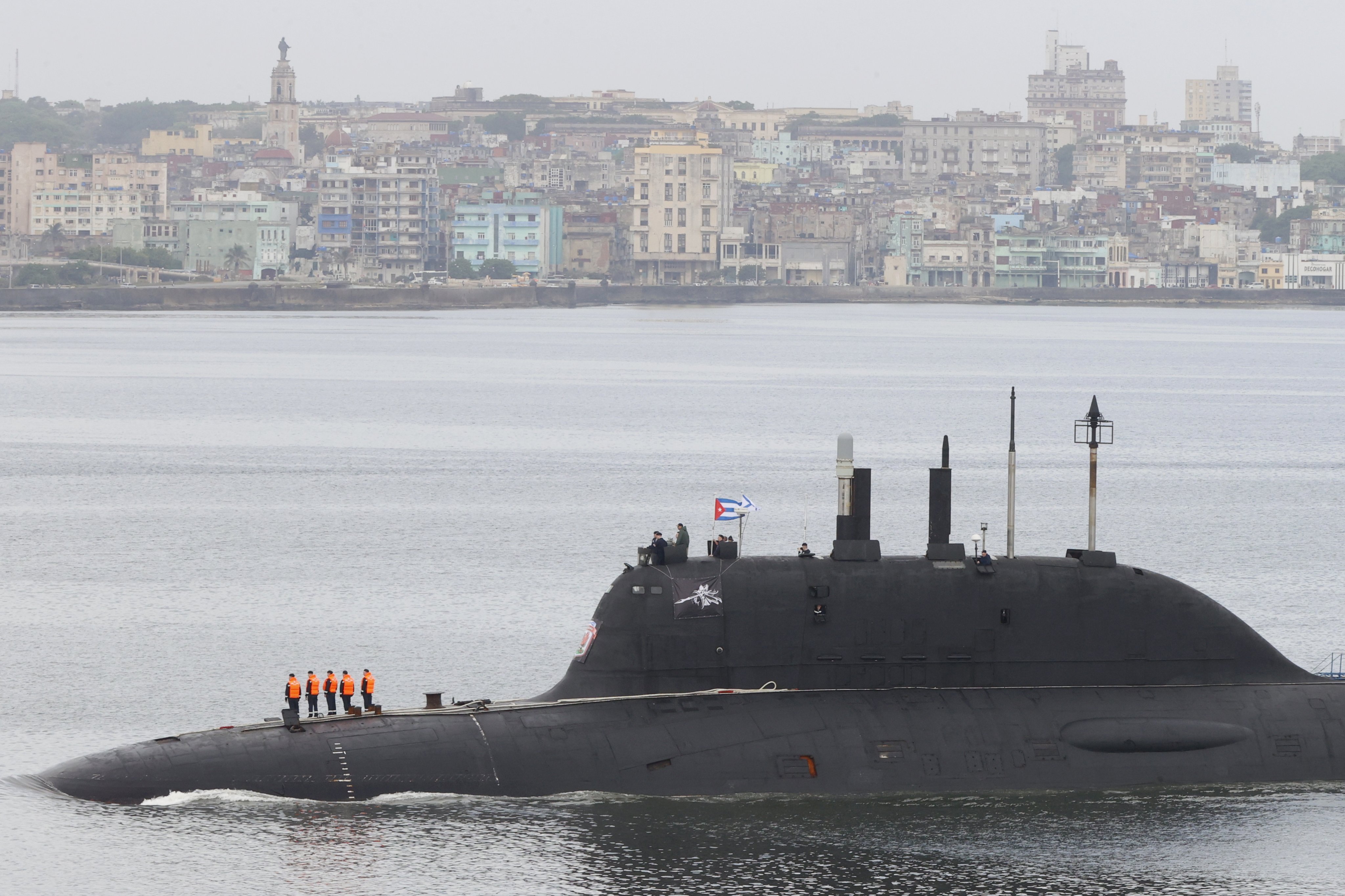 The Russian Navy’s Kazan nuclear submarine arrives in Havana, Cuba, on Wednesday. Photo: EPA-EFE