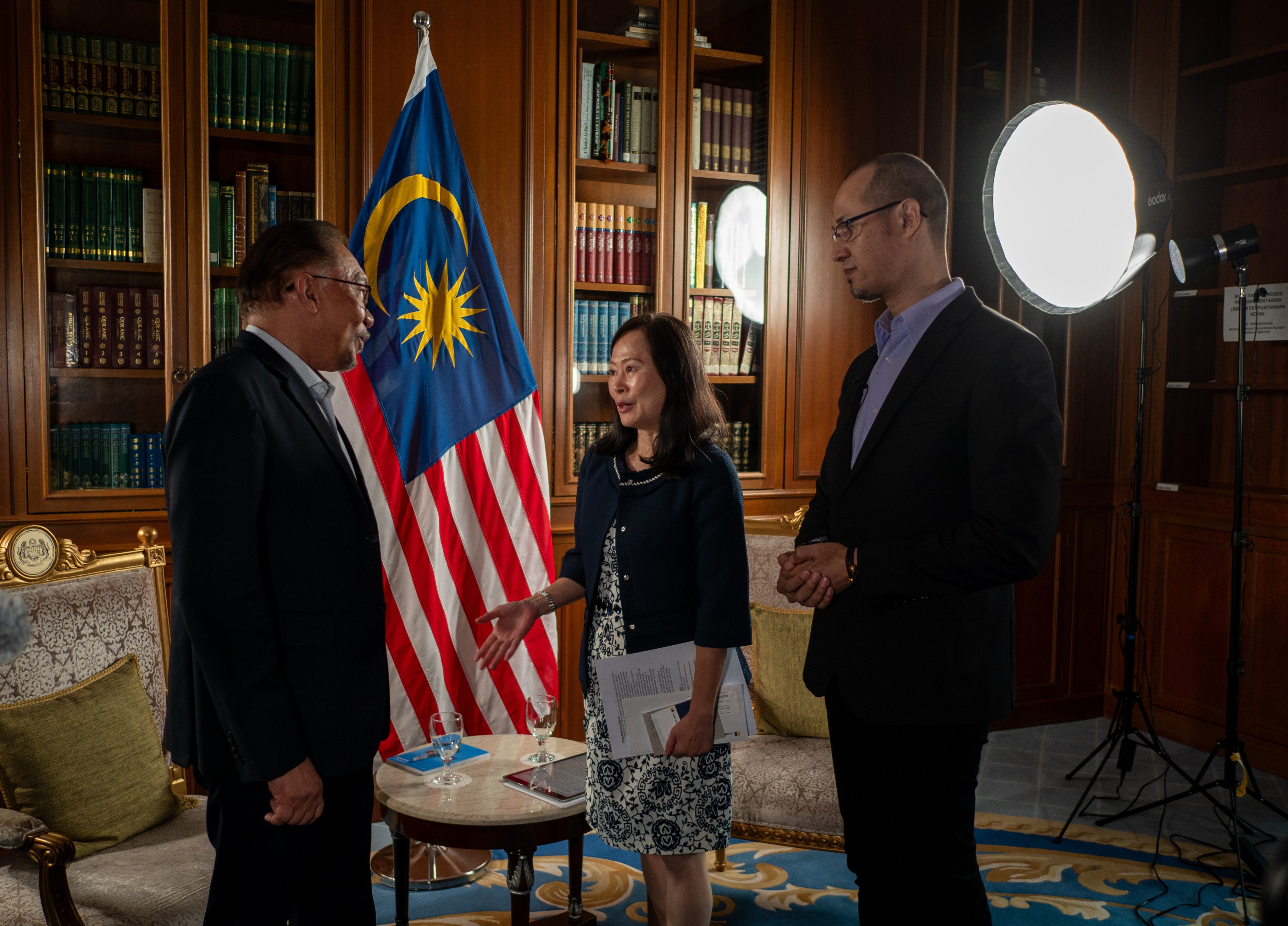 (From left) Malaysia’s prime minister meets the Post’s editor-in-chief Tammy Tam and managing editor for content Yonden Lhatoo at the leader’s office in Putrajaya. Photo: Hadi Azmi
