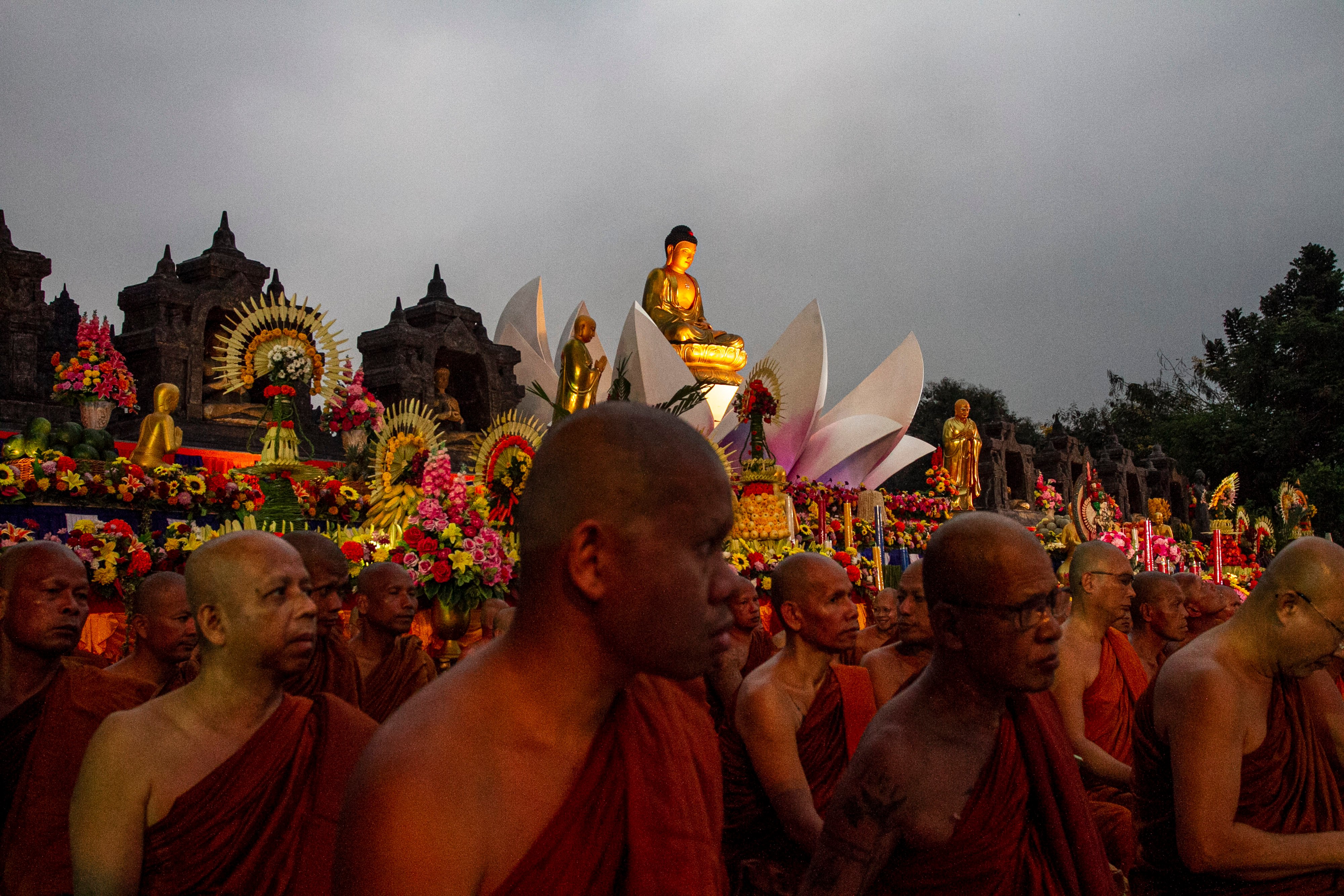 Buddhist monks attend Vesak Day celebrations at Borobudur Temple in Indonesia on May 23. Photo: dpa