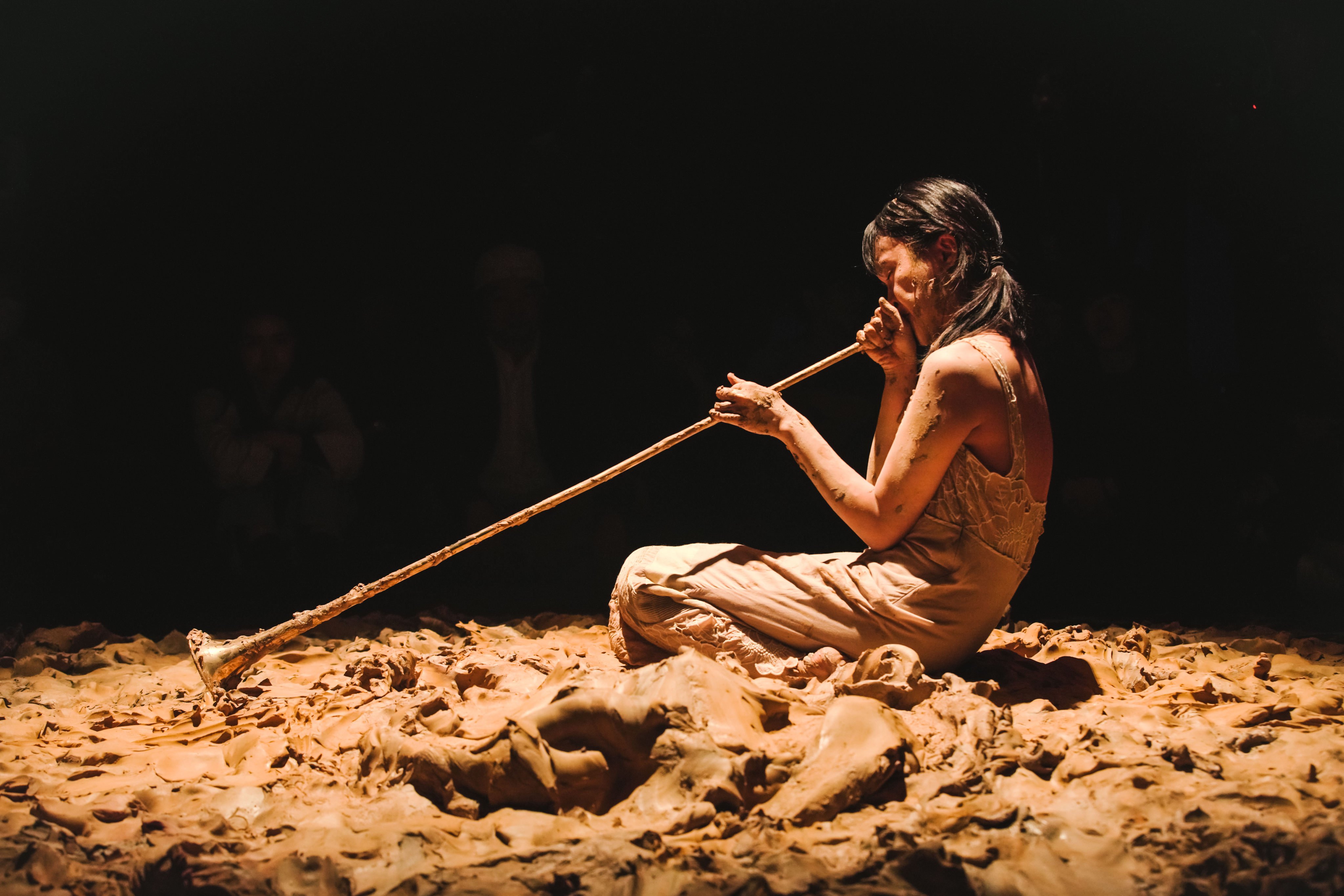 Florence Lam performs Nvwa and Her Lost Child (2024) at the Kwai Tsing Theatre’s Black Box Theatre, in Hong Kong. Photo: Au Tsz Long / Florence Lam