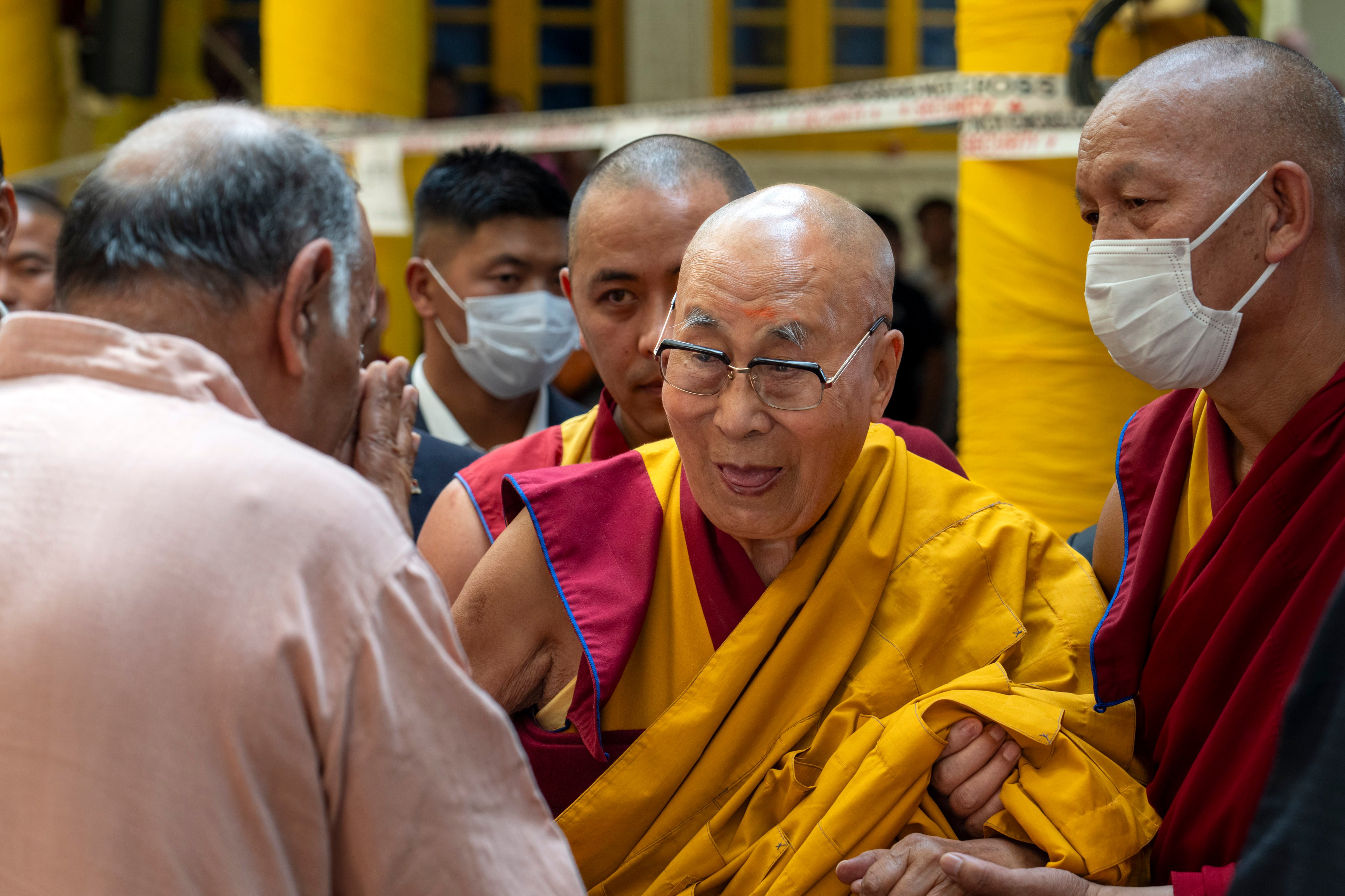 Tibetan spiritual leader the Dalai Lama, centre, in Dharamshala, India on Tuesday. Photo: AP 