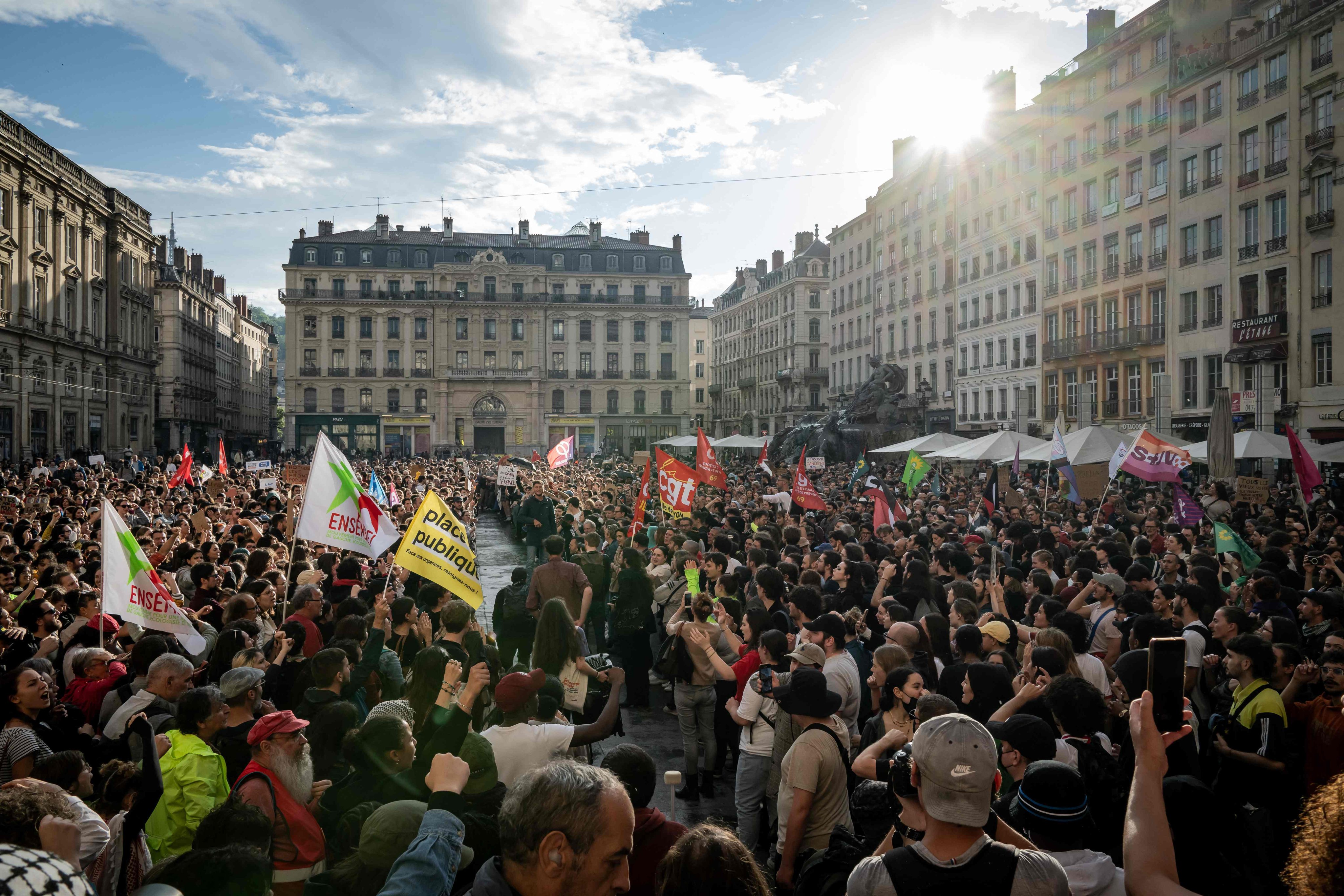 Demonstrators gather in the Terreaux square during an anti-far-right rally in Lyon, France, on June 14. Photo: AFP