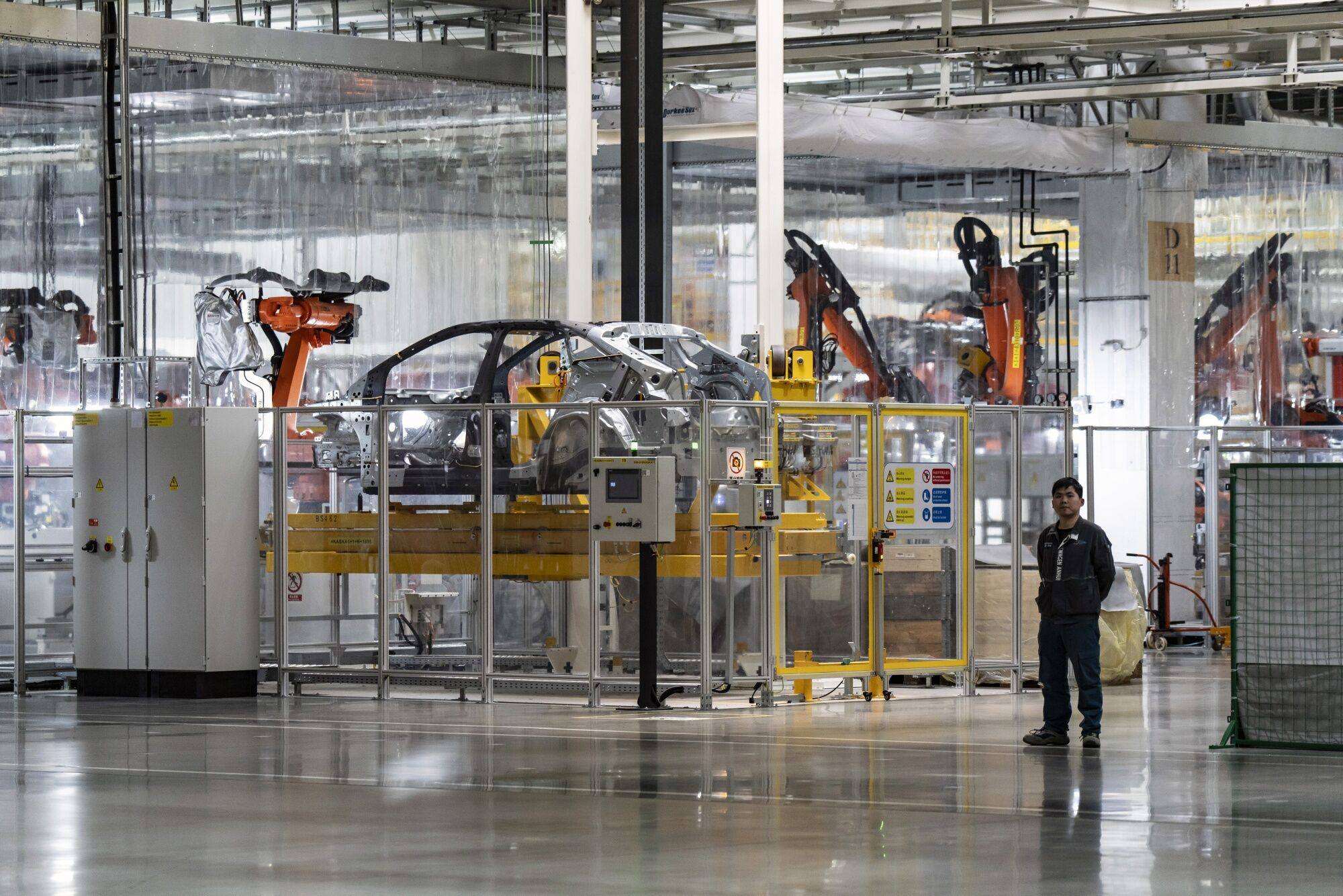 A car is assembled on a production line at the Volkswagen Anhui Automotive Co factory in Hefei, China on March 28. Photo: Bloomberg